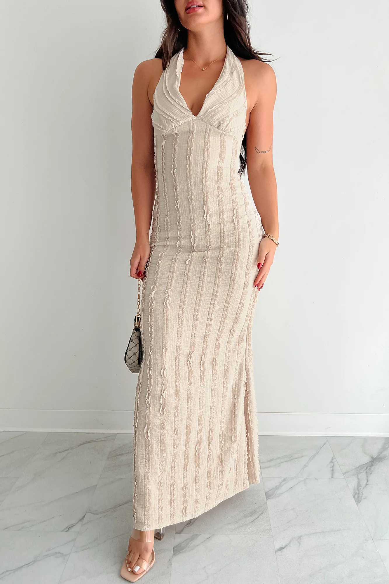 Runway Heart Halter Lace Maxi Dress (Vanilla) - Image 3