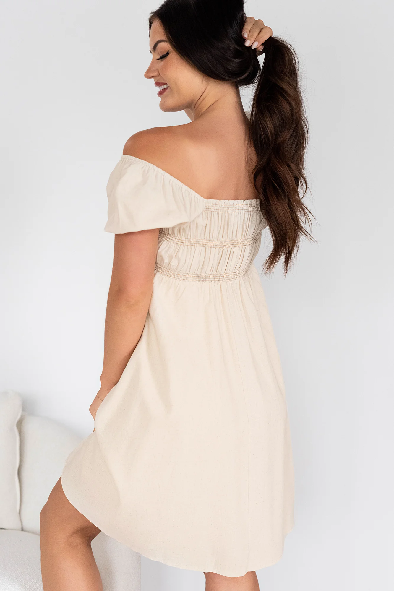 Rural Roots Linen Mini Dress (Natural) - Image 4