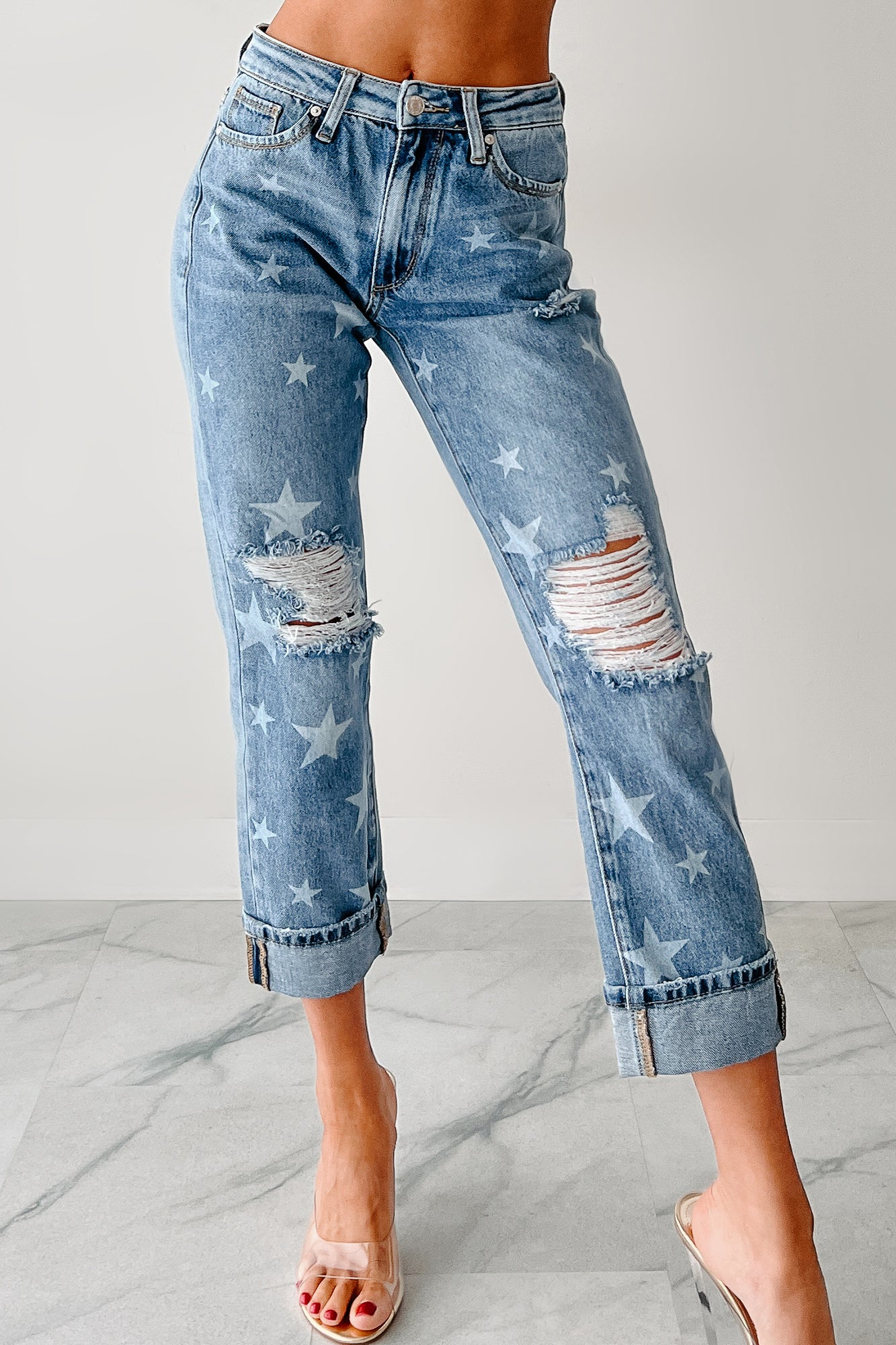 Ruth Star Print Distressed Saige Jeans (Medium) - Image 5