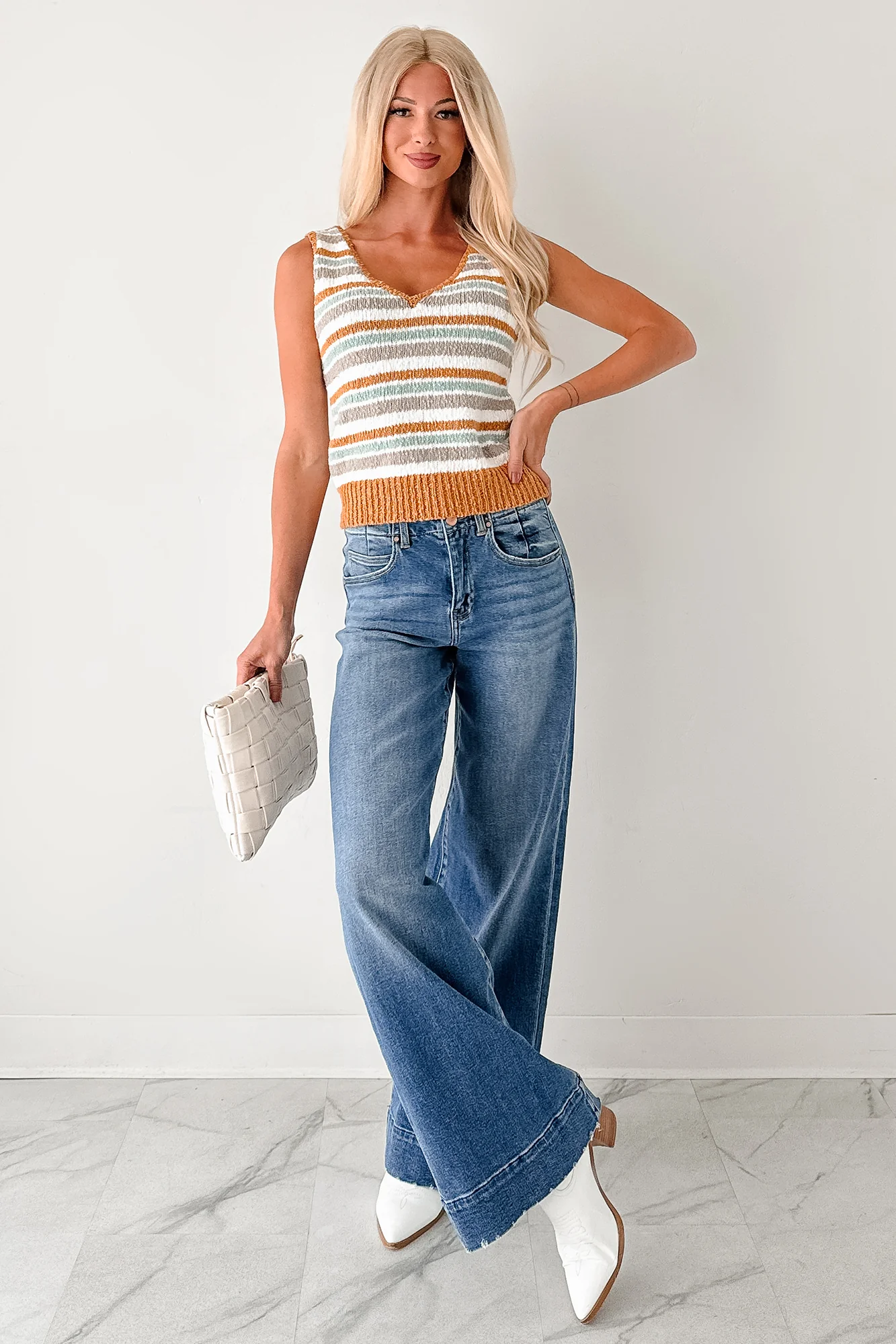 Sail Away Stripe Knit Tank Top (Taupe Combo) - Image 7