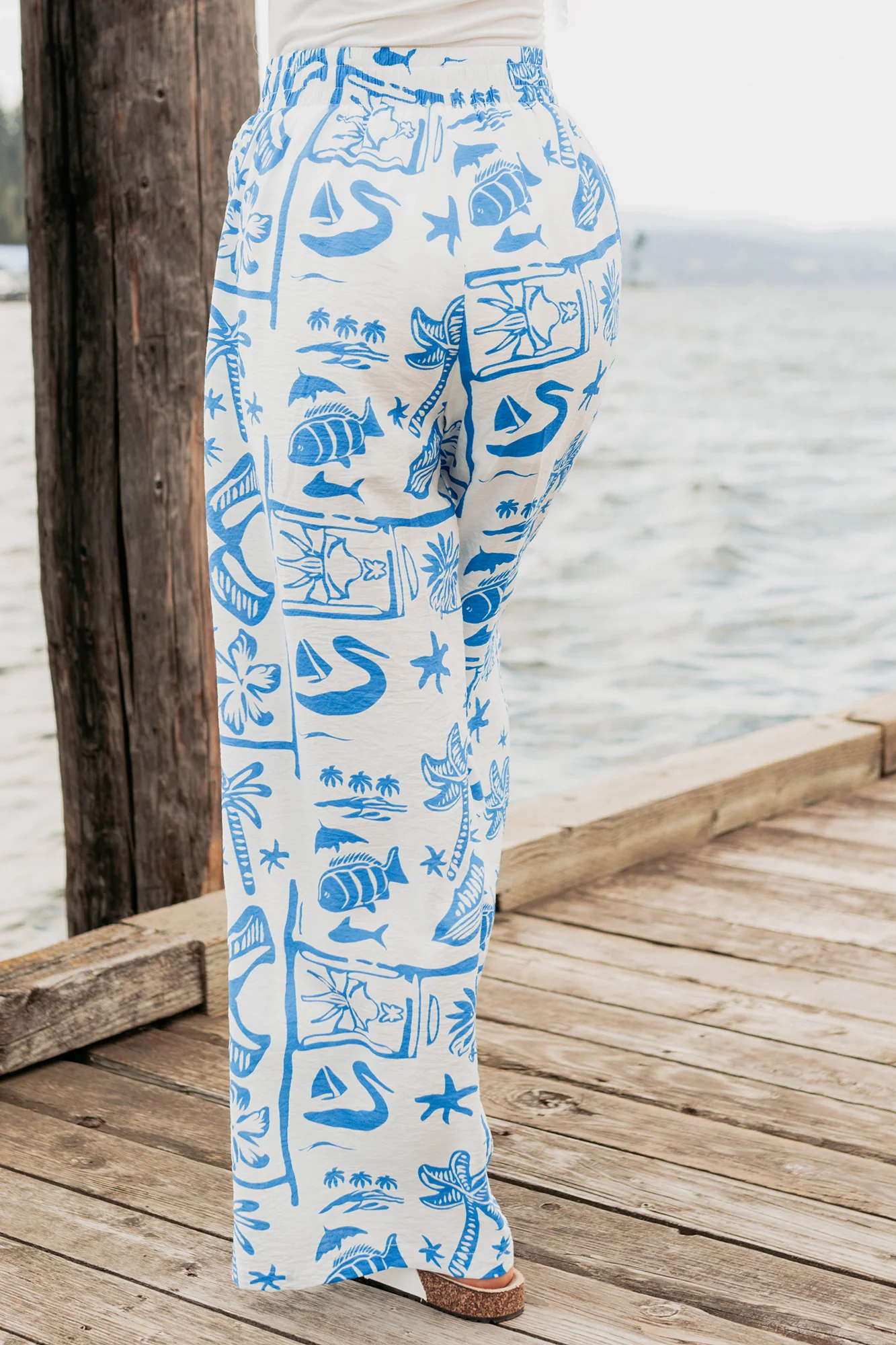 Saltwater Serenade Tropical Pattern Wide Leg Pants (Blue) - Image 4
