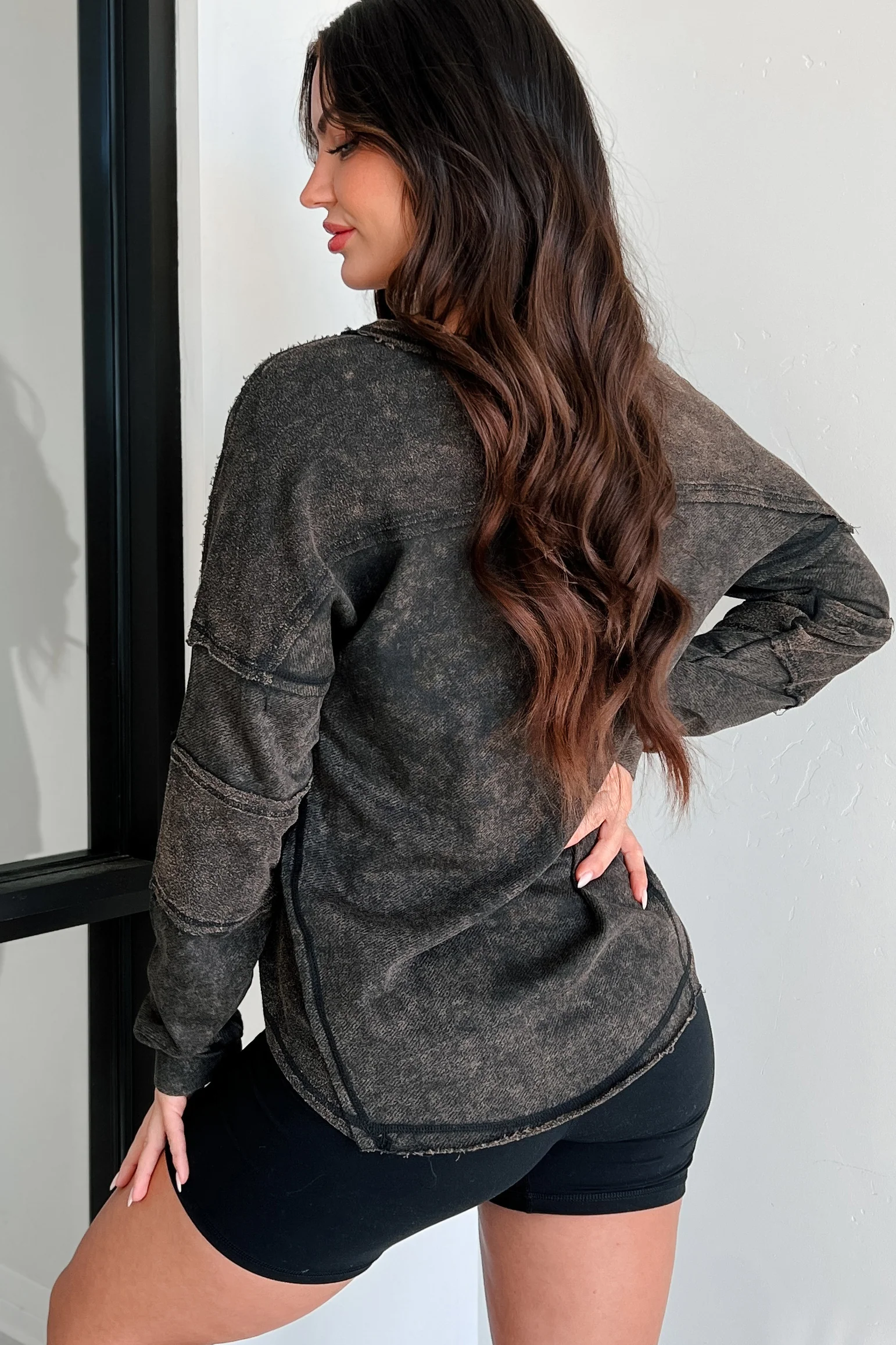 Samson Raw Edged Oversized Long Sleeve Top (Black) - Image 5