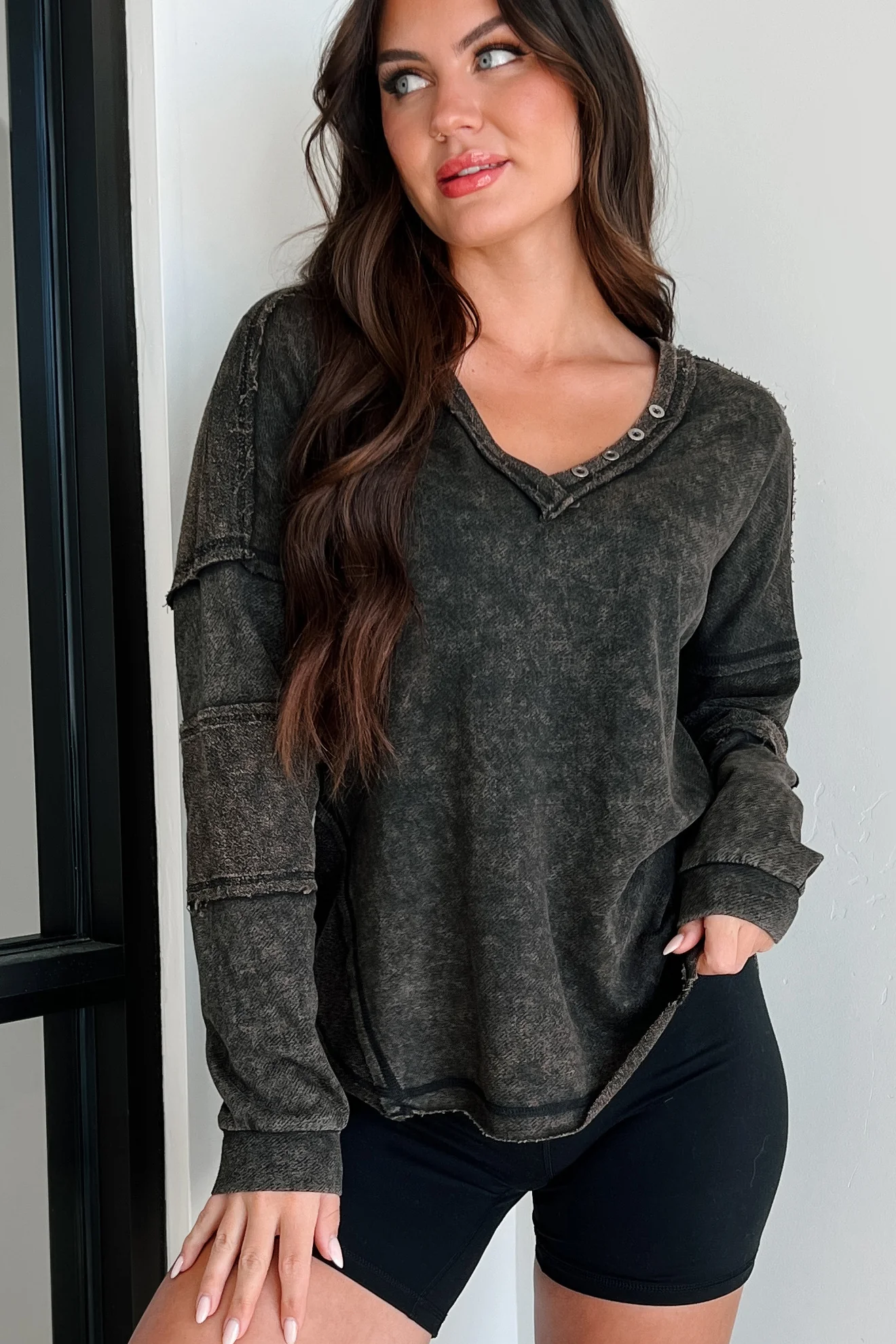 Samson Raw Edged Oversized Long Sleeve Top (Black) - Image 8