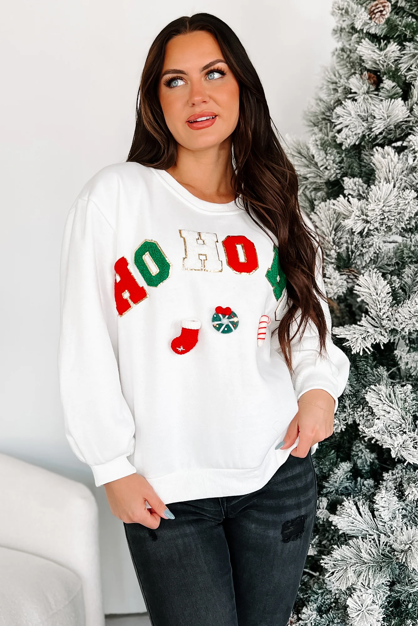 Santa's Calling Holiday Sweatshirt (Off White) - Image 8