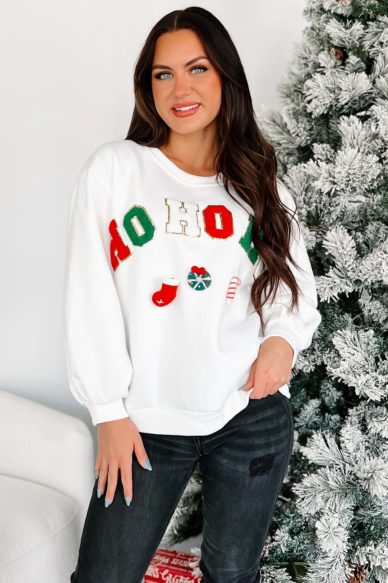 Santa's Calling Holiday Sweatshirt (Off White) - Image 9