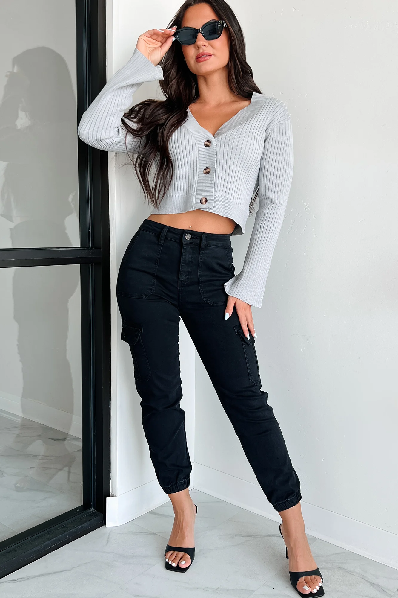 Saskia Button Down Sweater Top (Light Grey) - Image 2