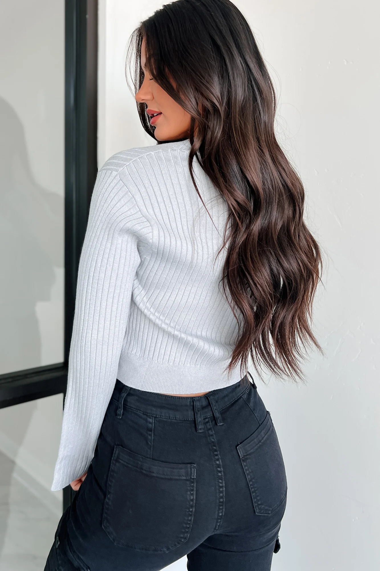 Saskia Button Down Sweater Top (Light Grey) - Image 4