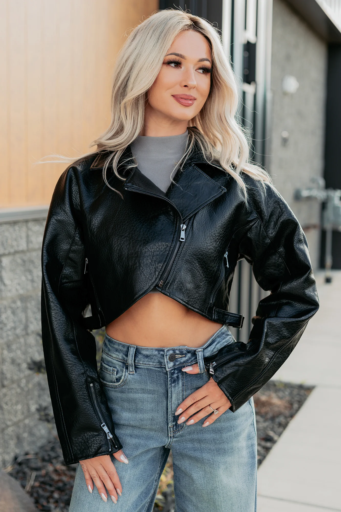 Savage Love Faux Leather Crop Jacket (Black) - Image 5
