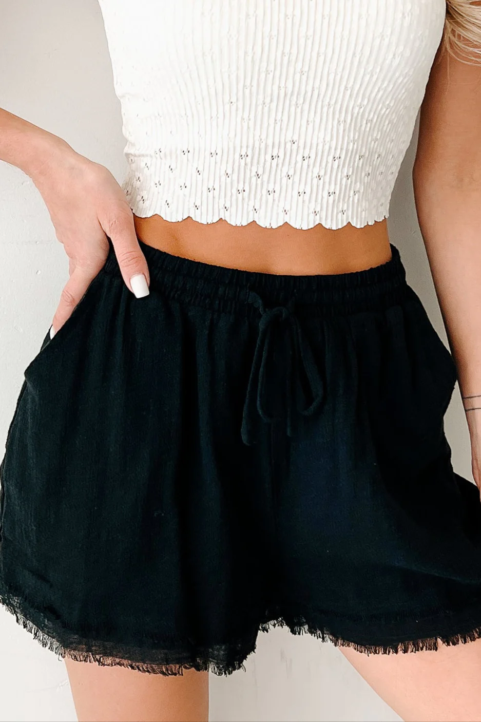 Savor Stillness High Rise Linen Shorts (Black) - Image 3