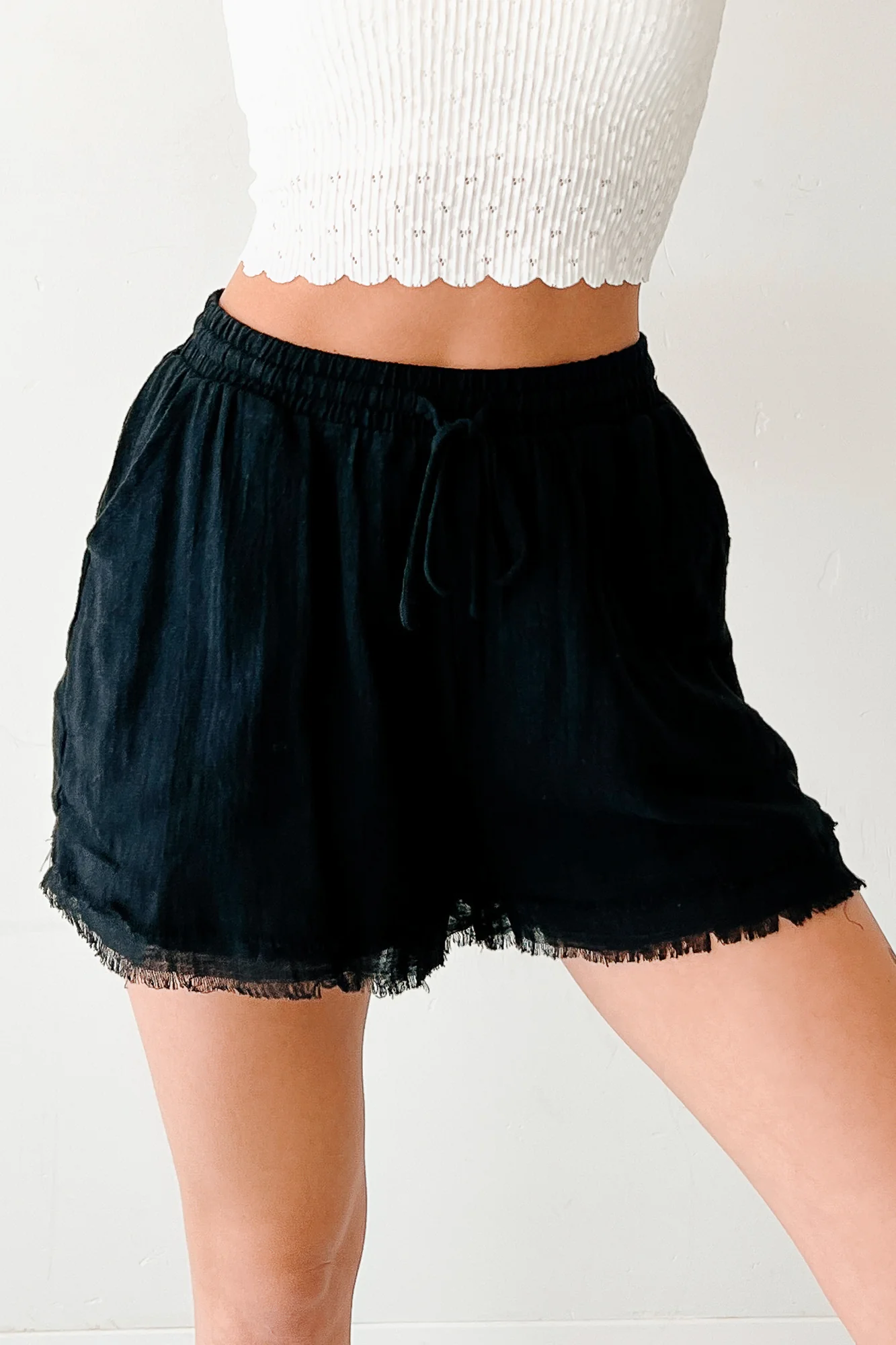 Savor Stillness High Rise Linen Shorts (Black) - Image 4