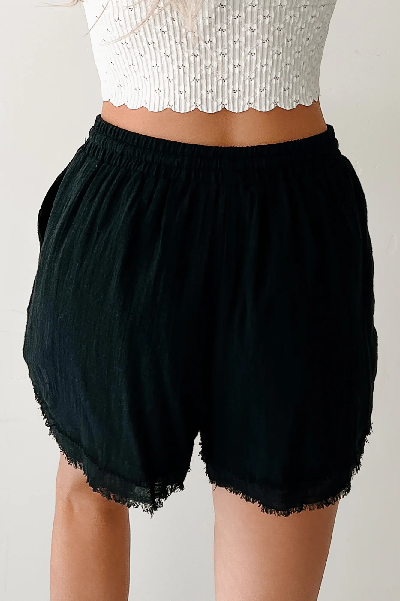 Savor Stillness High Rise Linen Shorts (Black) - Image 5