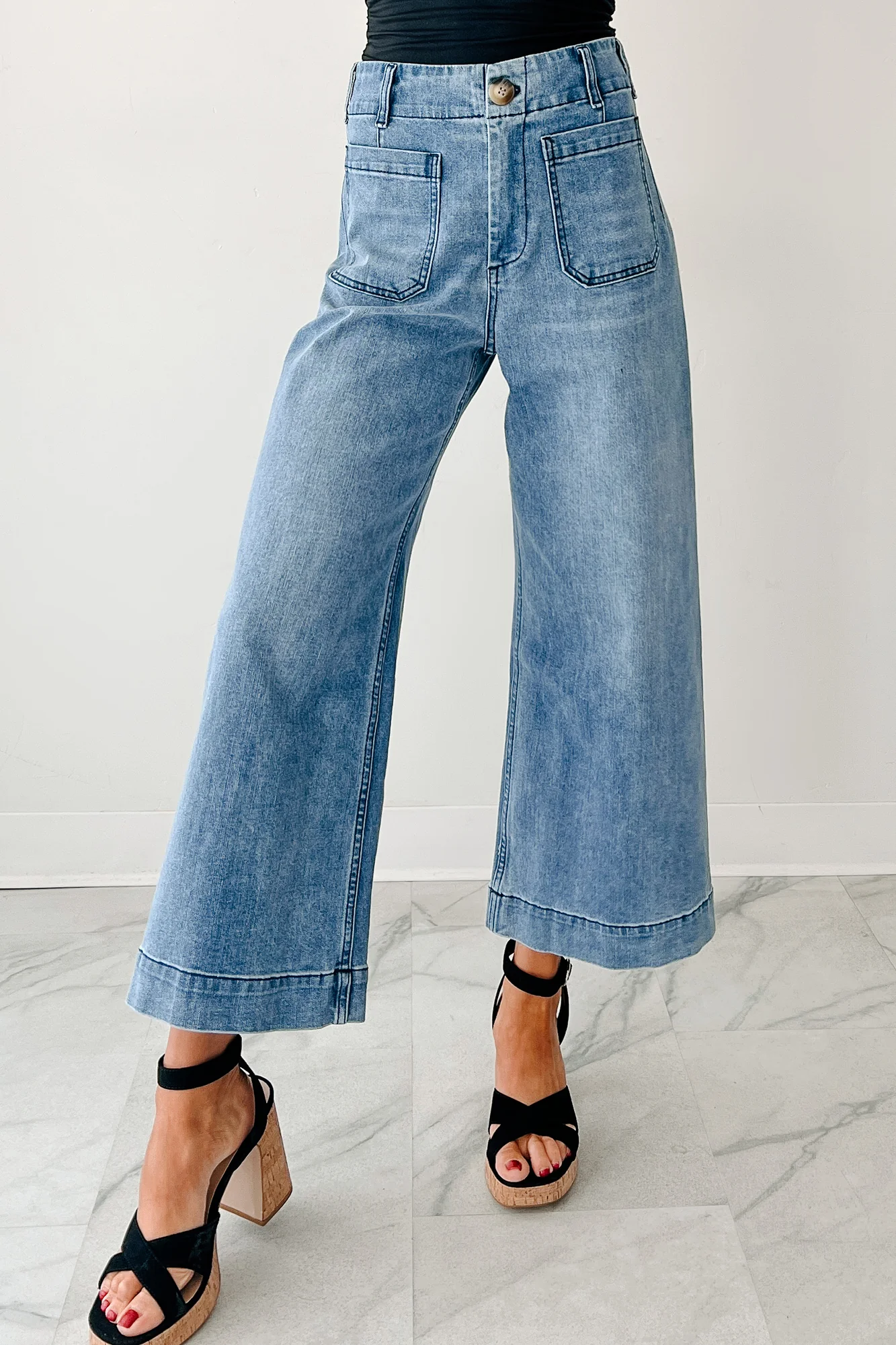 Saylor High Rise Wide Crop Jeans (Dark) - Image 6