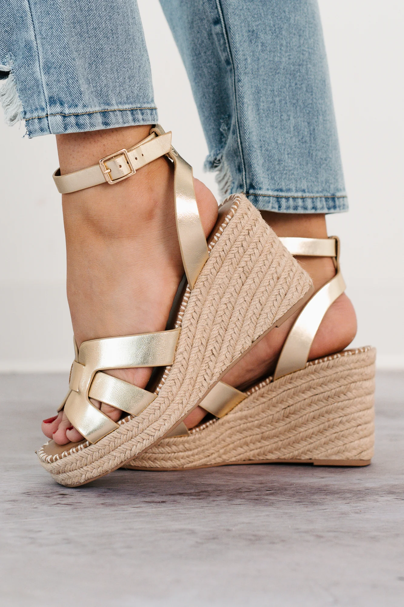 Scarlett Ankle Strap Espadrille Wedge Sandal (Gold) - Image 2