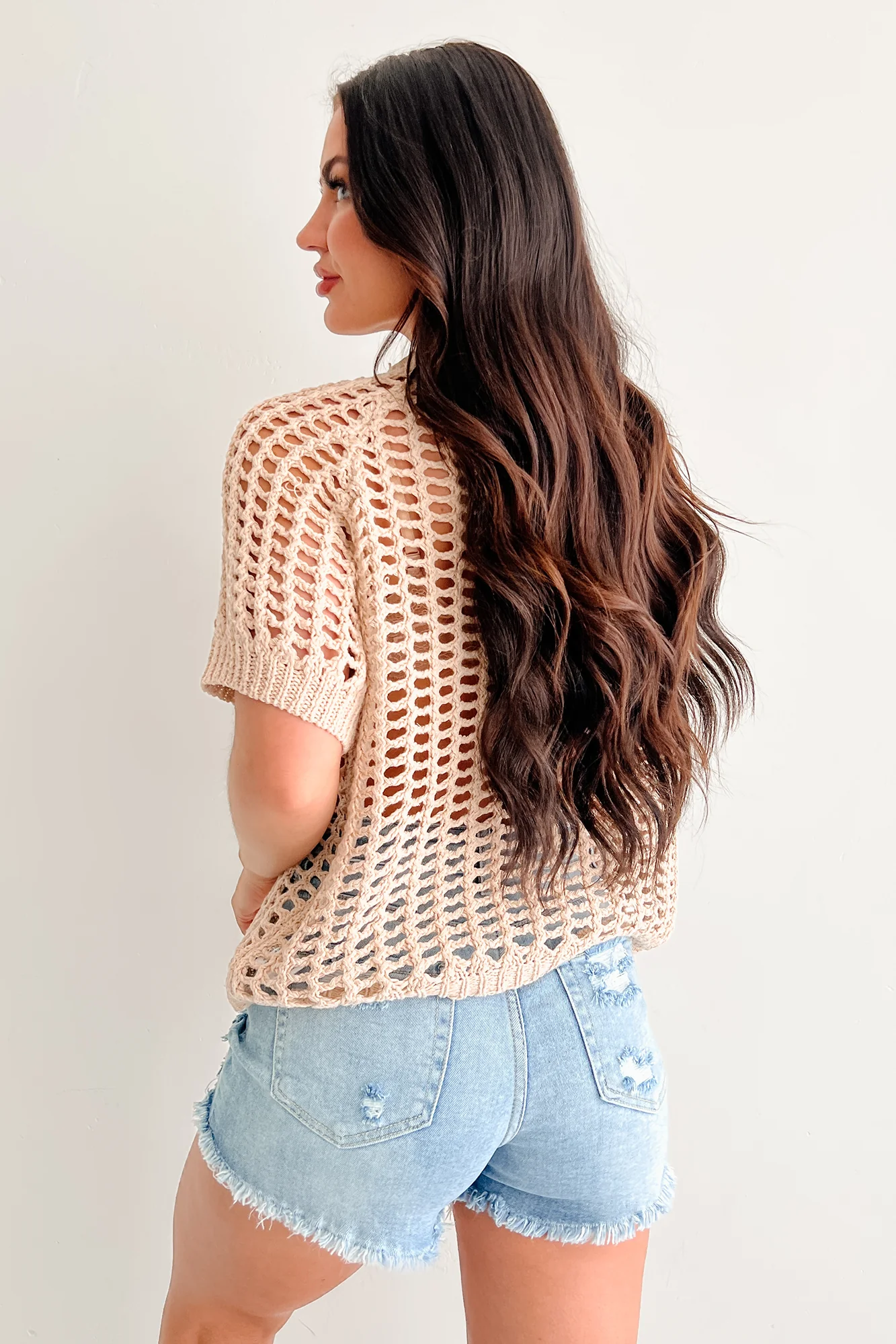 Sea Breeze Babe Open Knit Top (Taupe) - Image 5