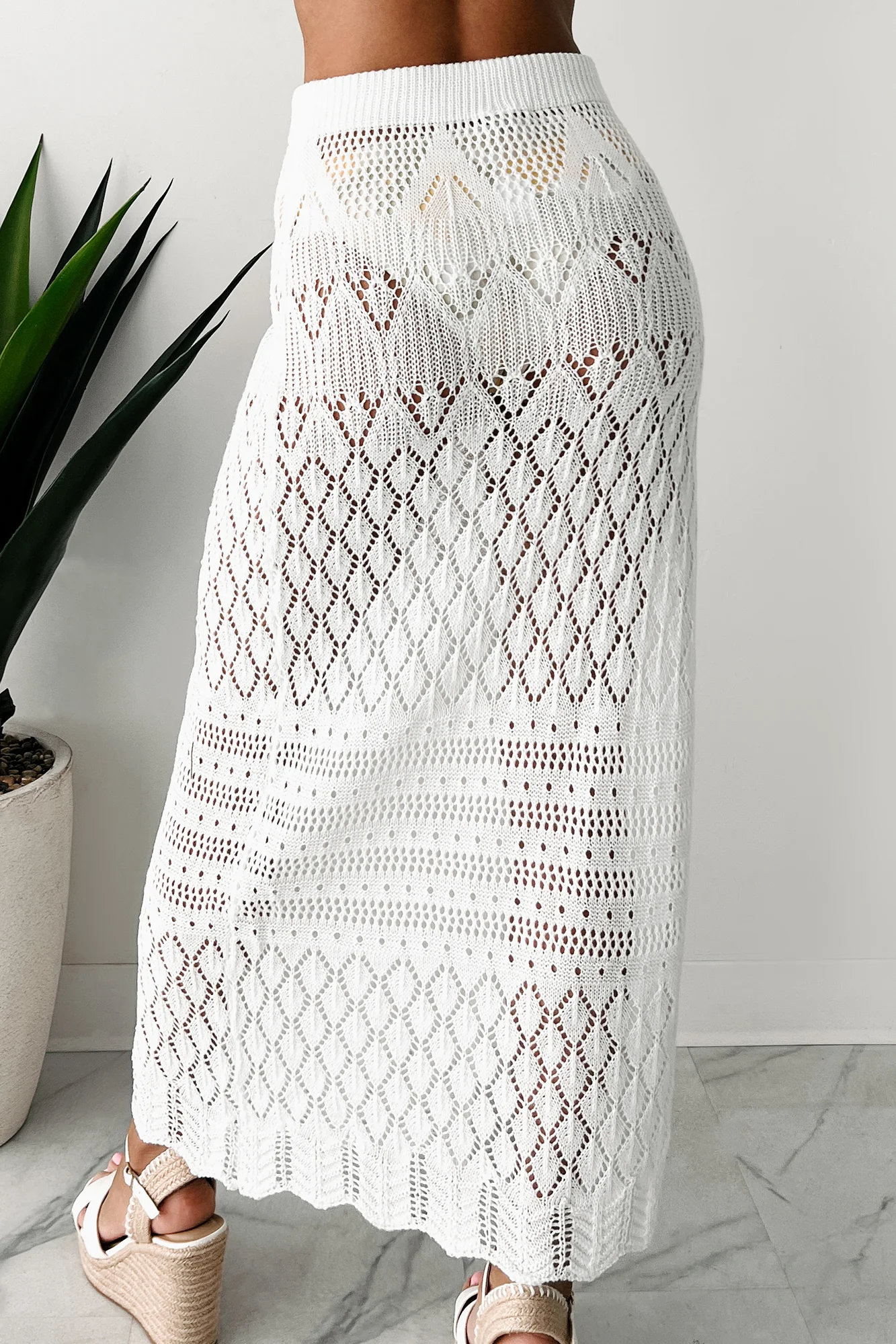 Sea Of Love Cover Up Crochet Knit Maxi Skirt (White) - Image 3