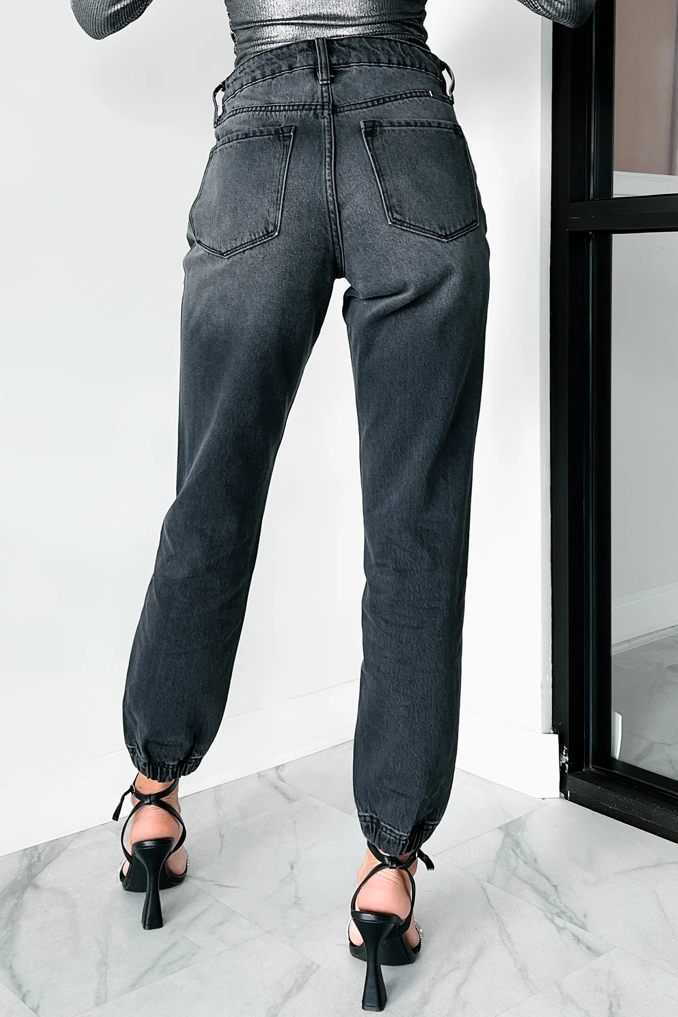 Sean High Rise Button Fly Kancan Jogger Jeans (Grey) - Image 6