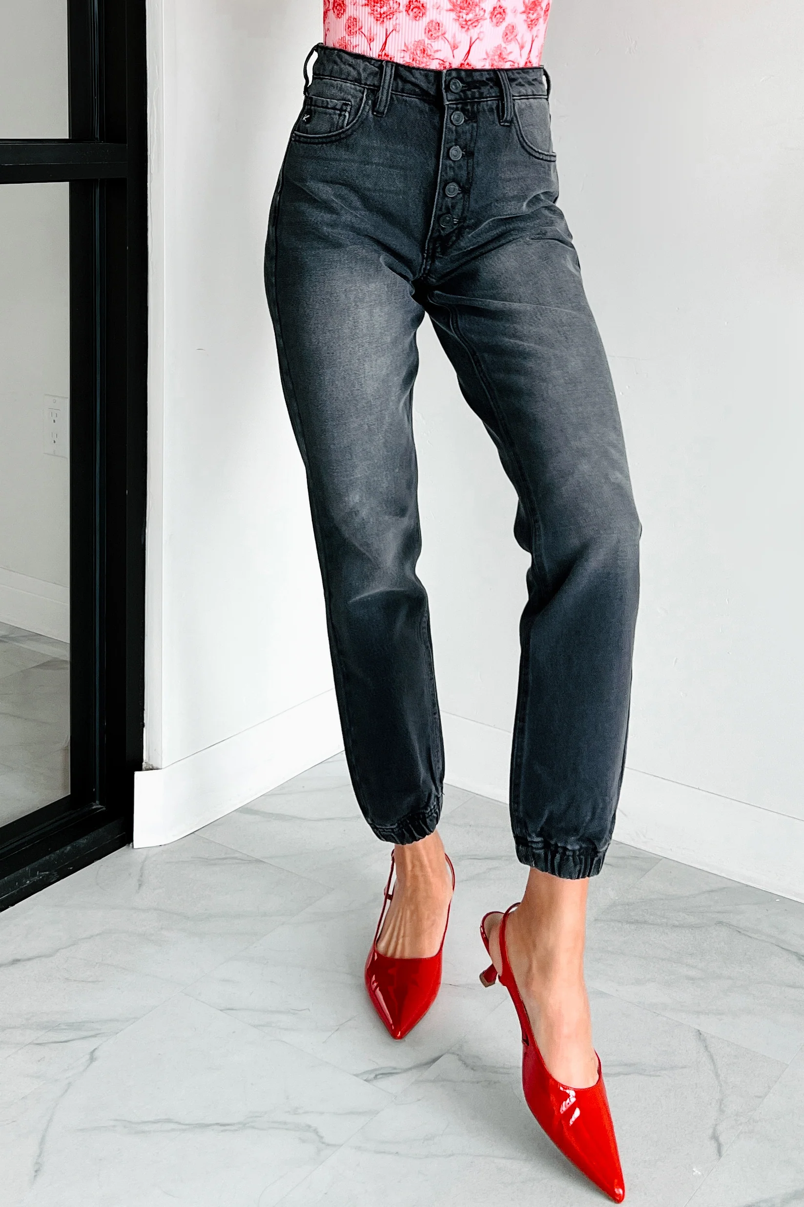 Sean High Rise Button Fly Kancan Jogger Jeans (Grey) - Image 8