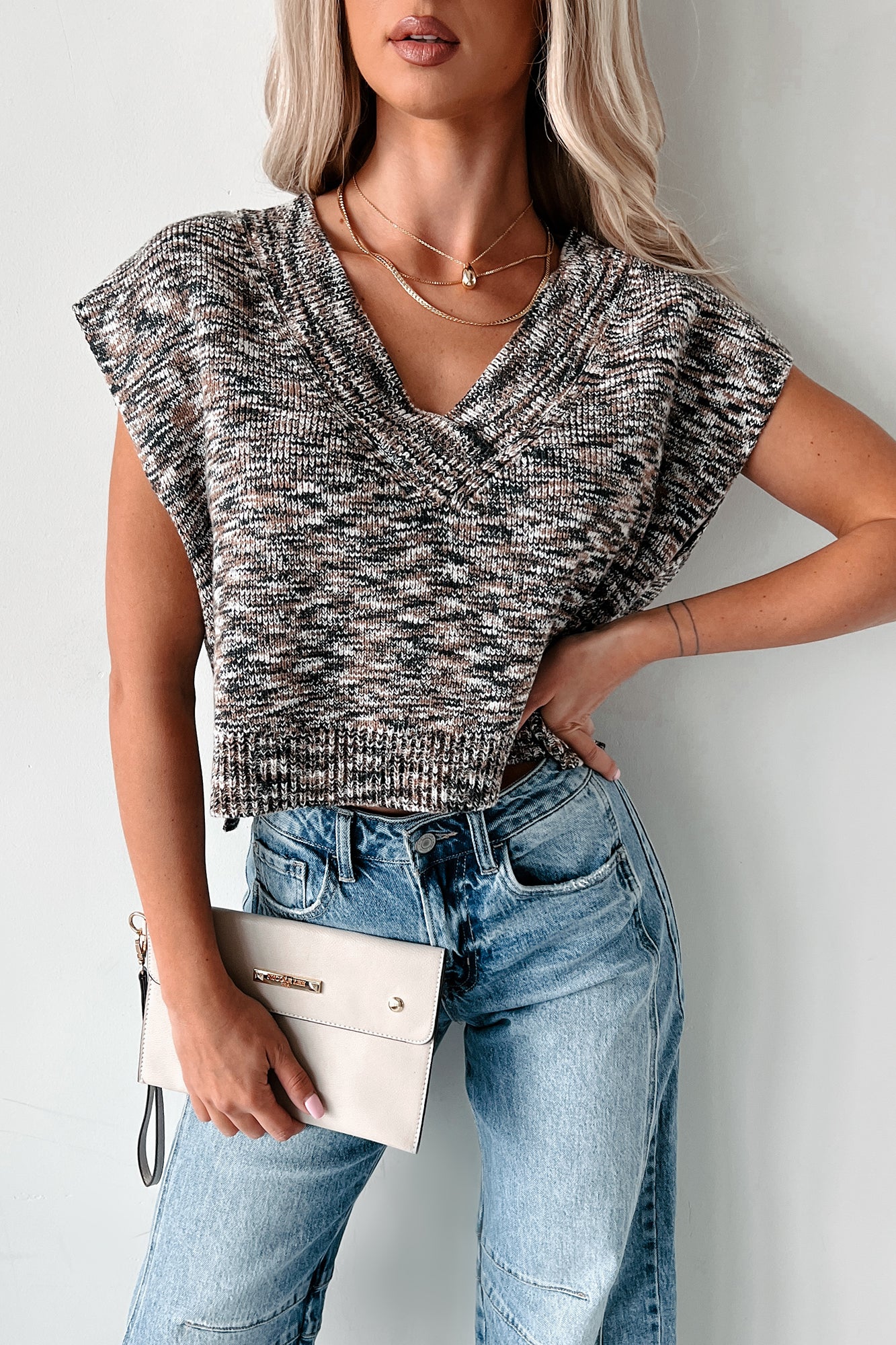 Seasonal Sophistication Cropped Sweater Vest (Dark Brown) - Image 4