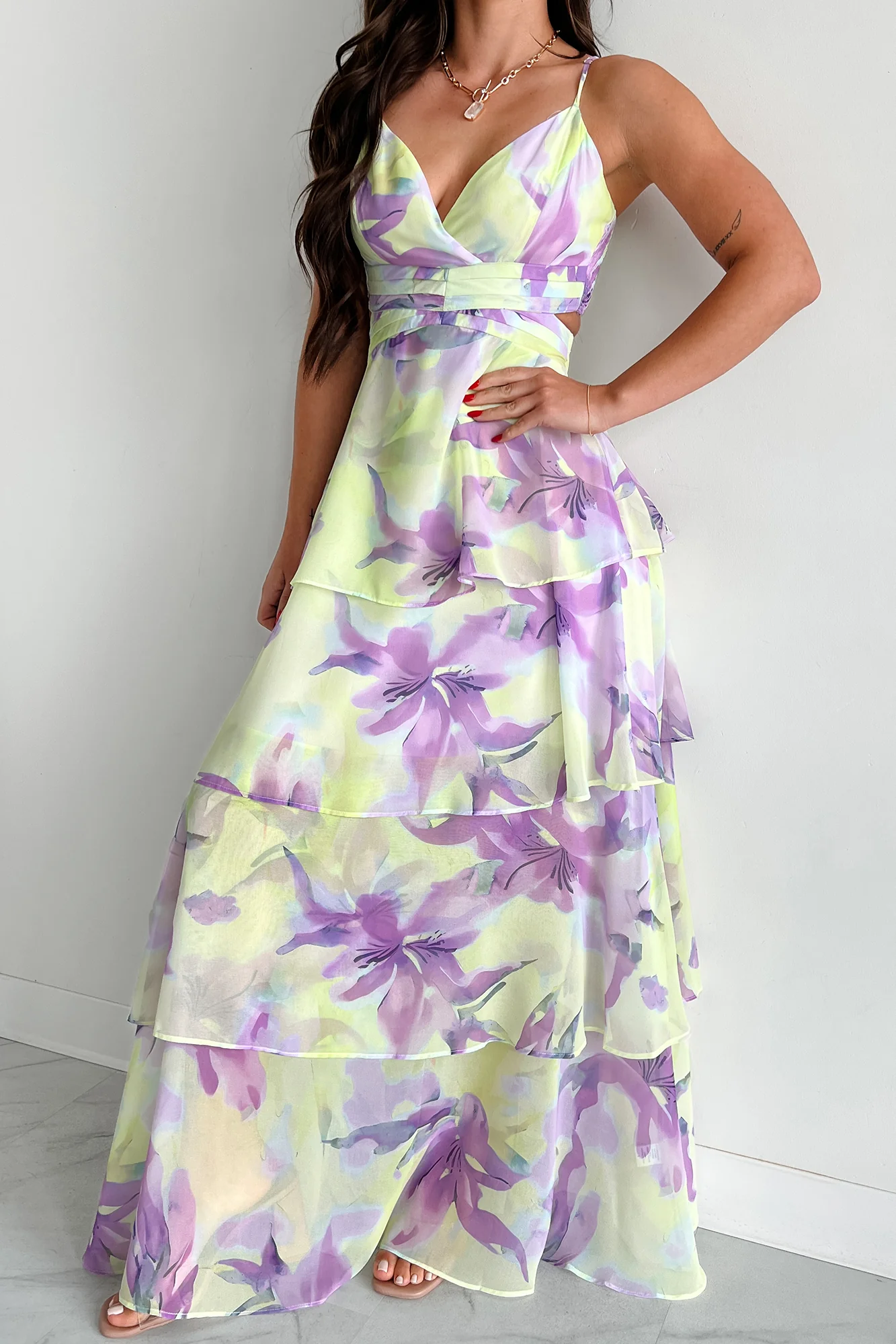 Seeds Of Happiness Tiered Floral Maxi Dress (Lavender Multi) - Image 3