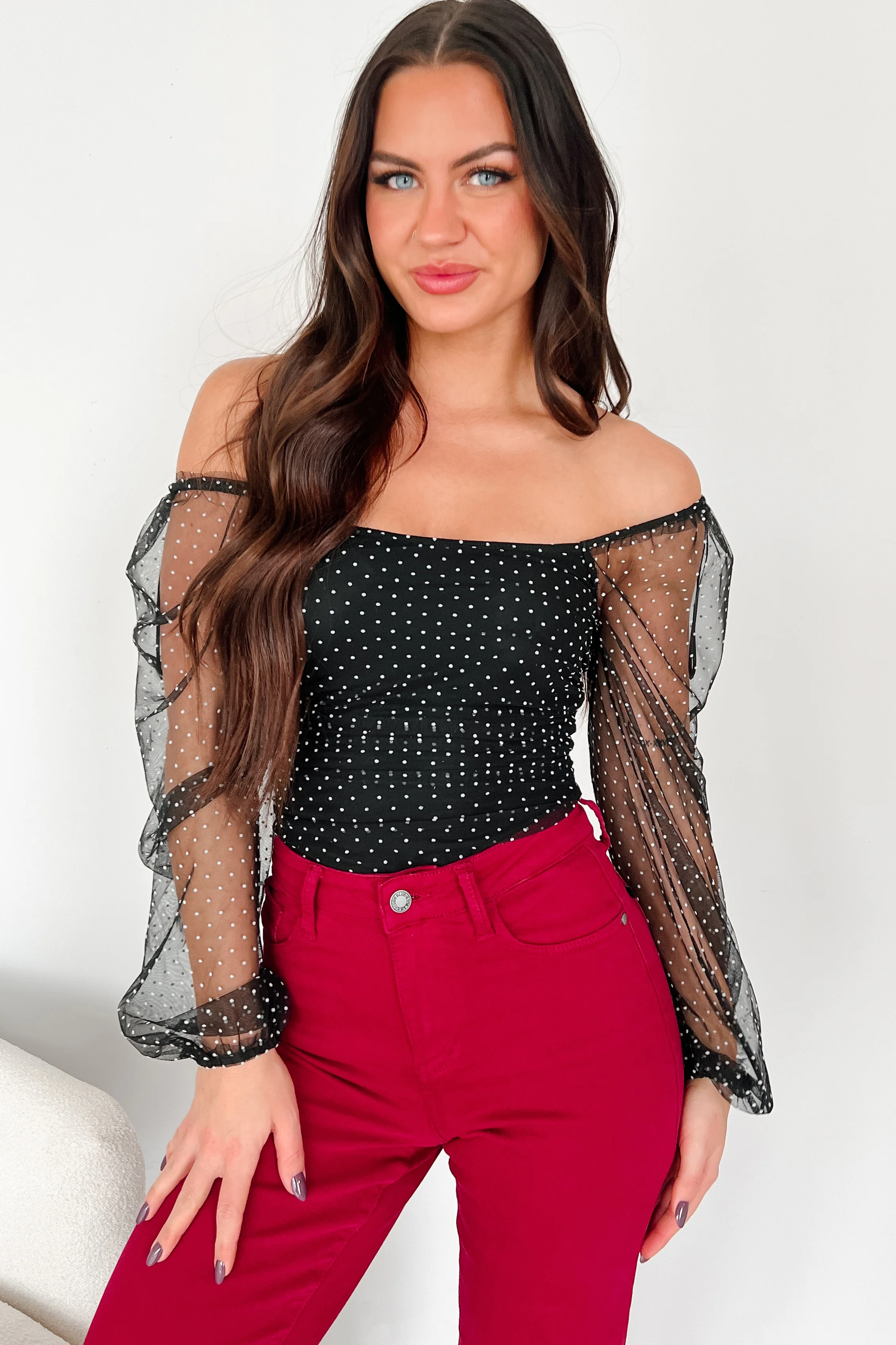 Seeing Spots Dotted Mesh Bodysuit (Black/White Dot) - Image 10