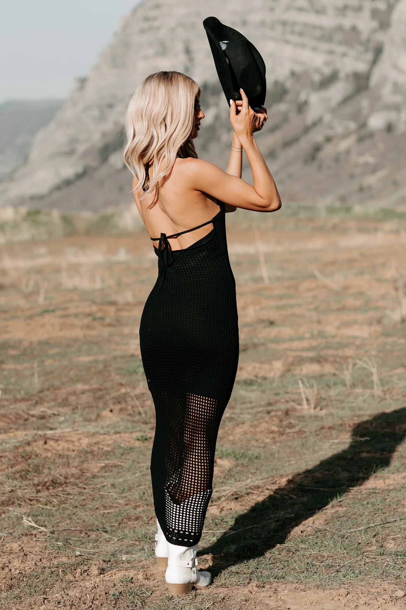 Seeking Peace Halter Crochet Midi Dress (Black) - Image 3