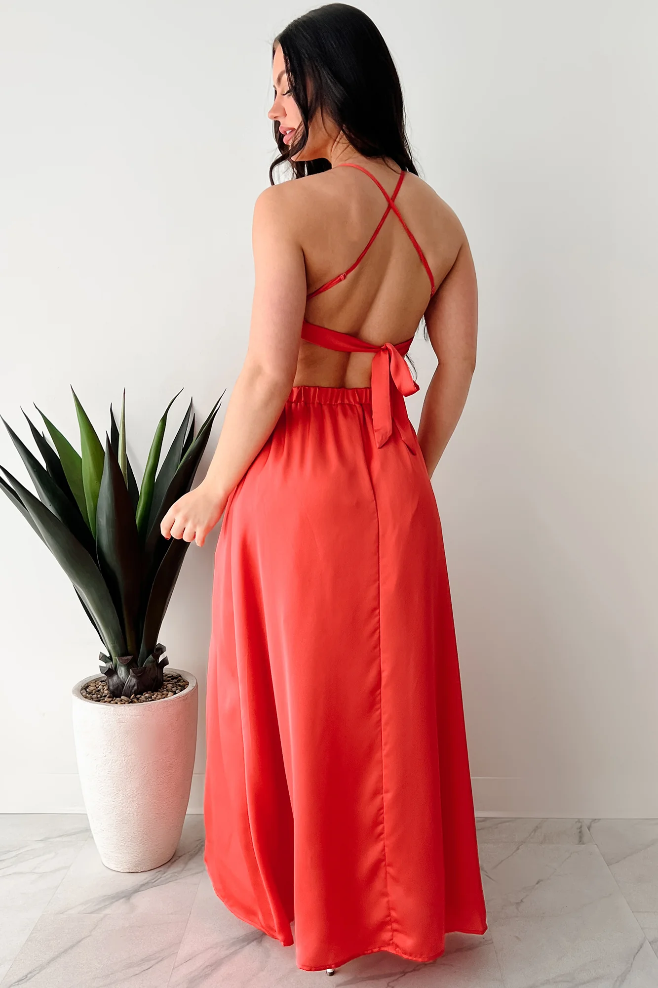Sending Signals Halter Two Piece Maxi Set (Red Orange) - Image 2