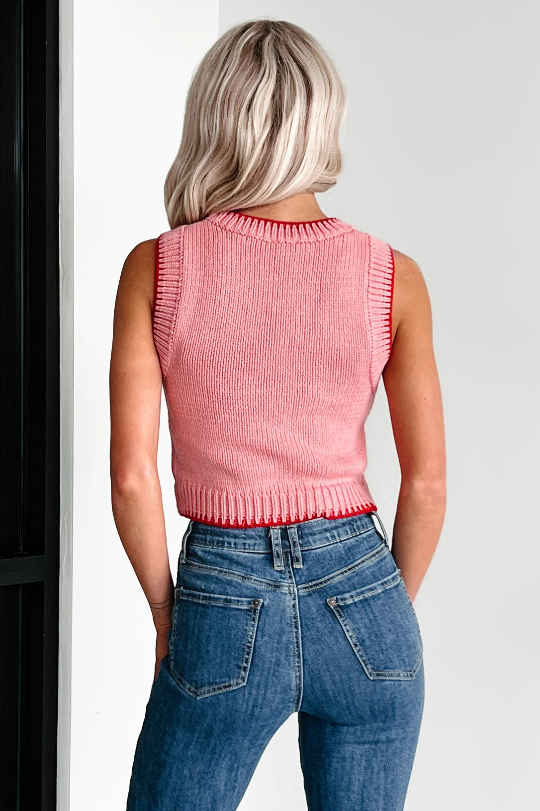 Sending You Hugs Sleeveless Knit Top (Blush/Red) - Image 3