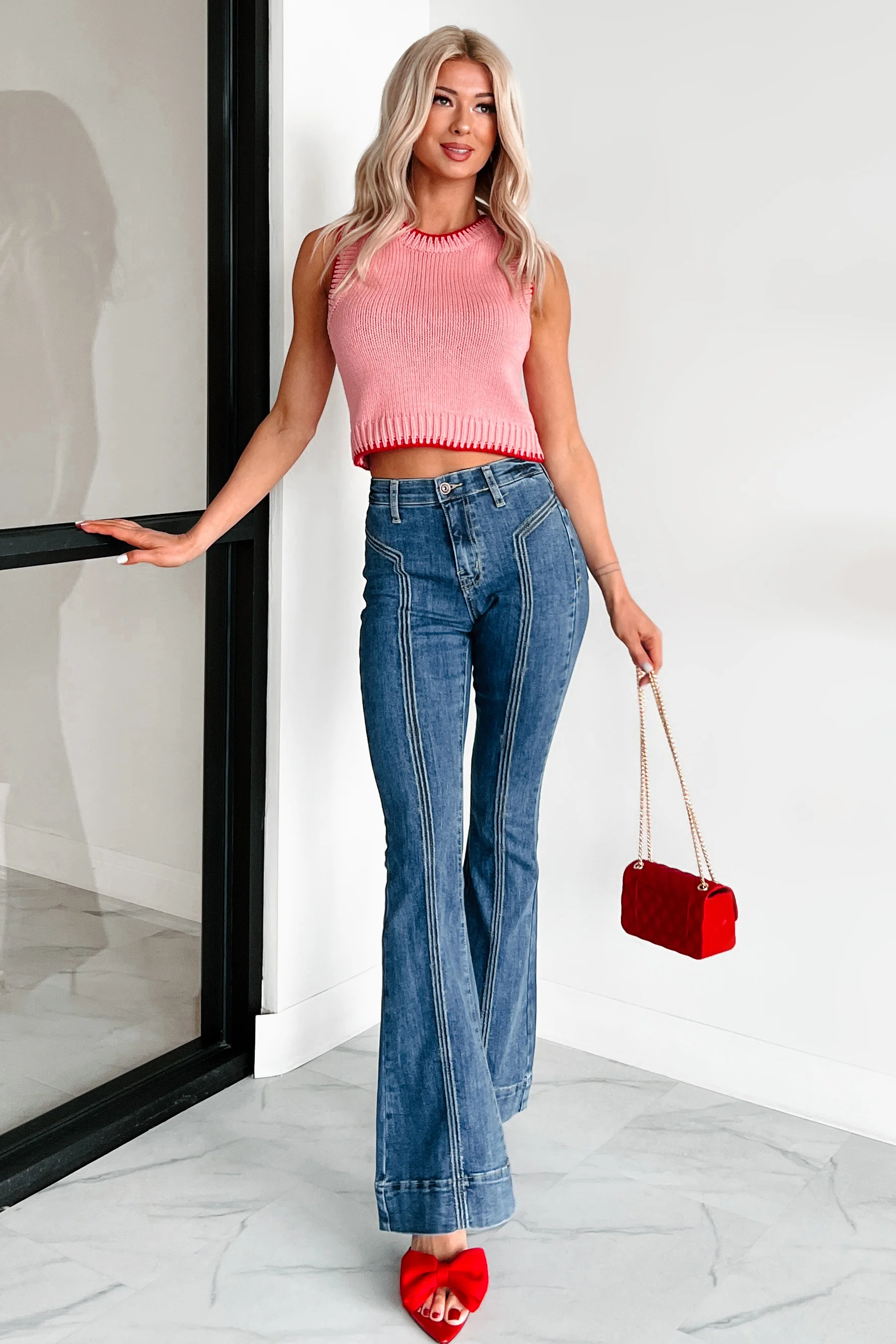 Sending You Hugs Sleeveless Knit Top (Blush/Red) - Image 4