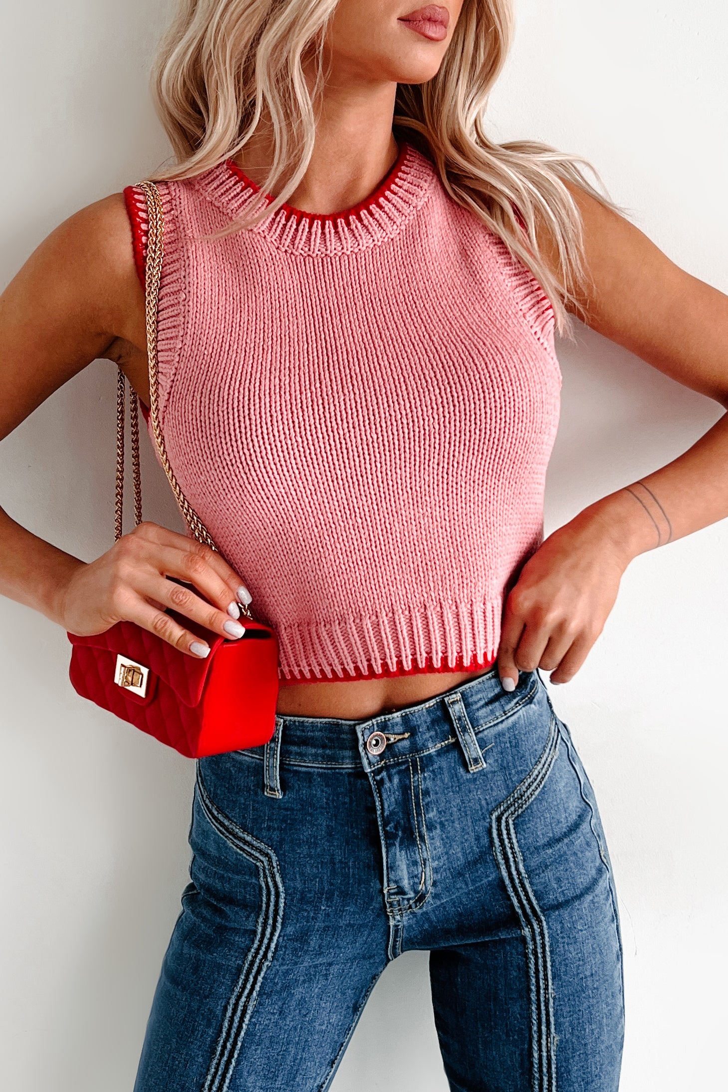 Sending You Hugs Sleeveless Knit Top (Blush/Red) - Image 5