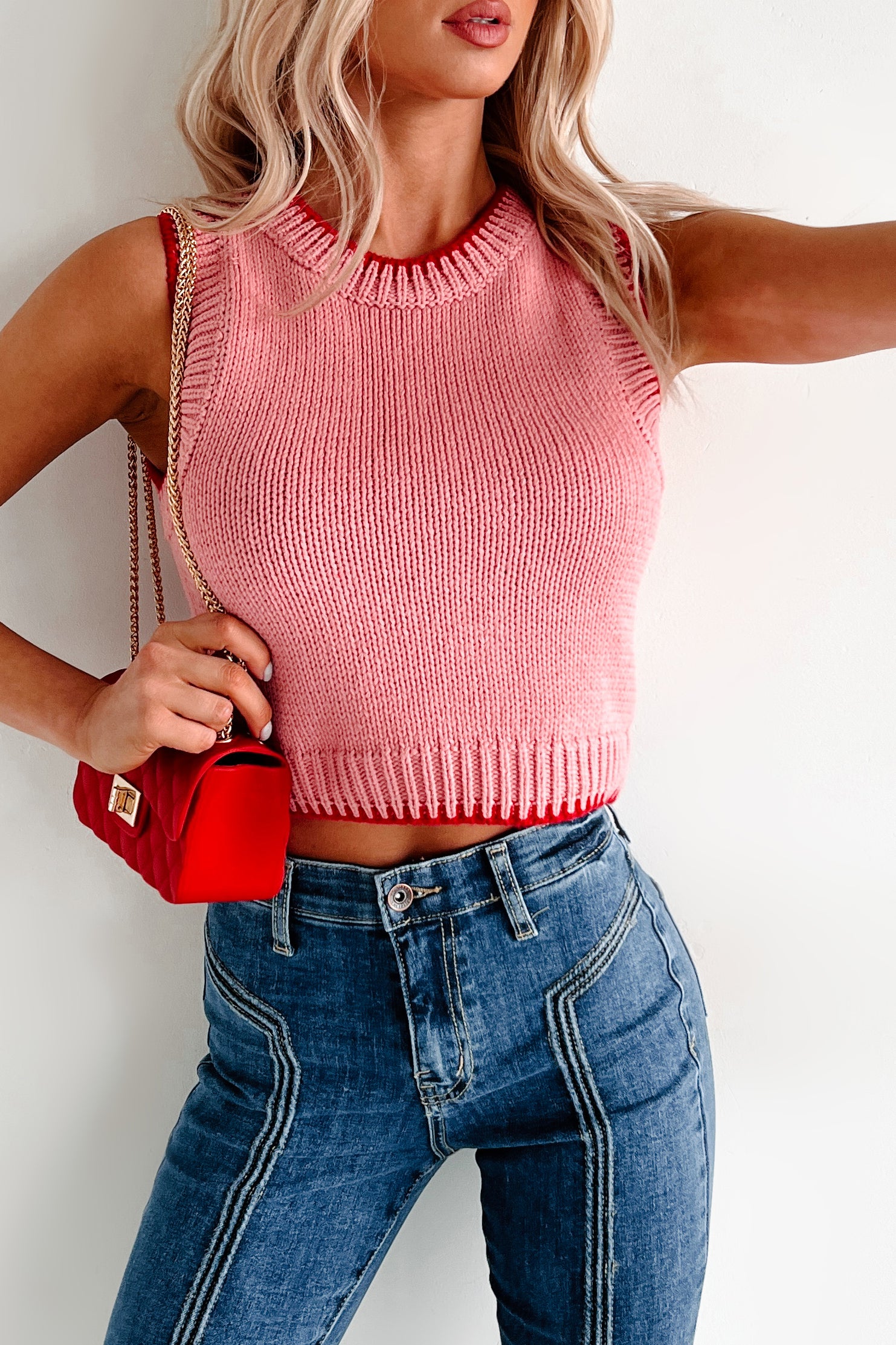 Sending You Hugs Sleeveless Knit Top (Blush/Red) - Image 6
