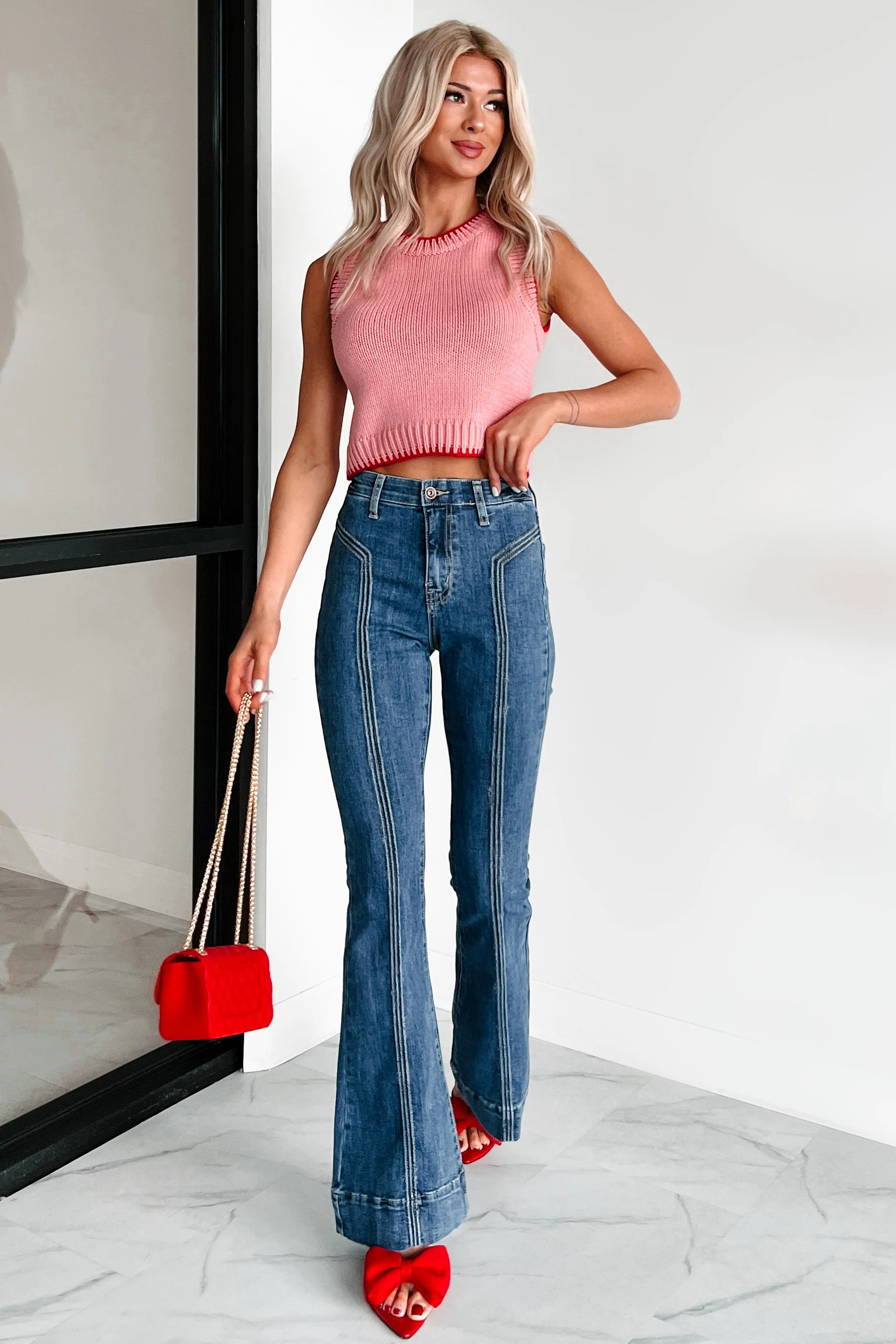 Sending You Hugs Sleeveless Knit Top (Blush/Red) - Image 9