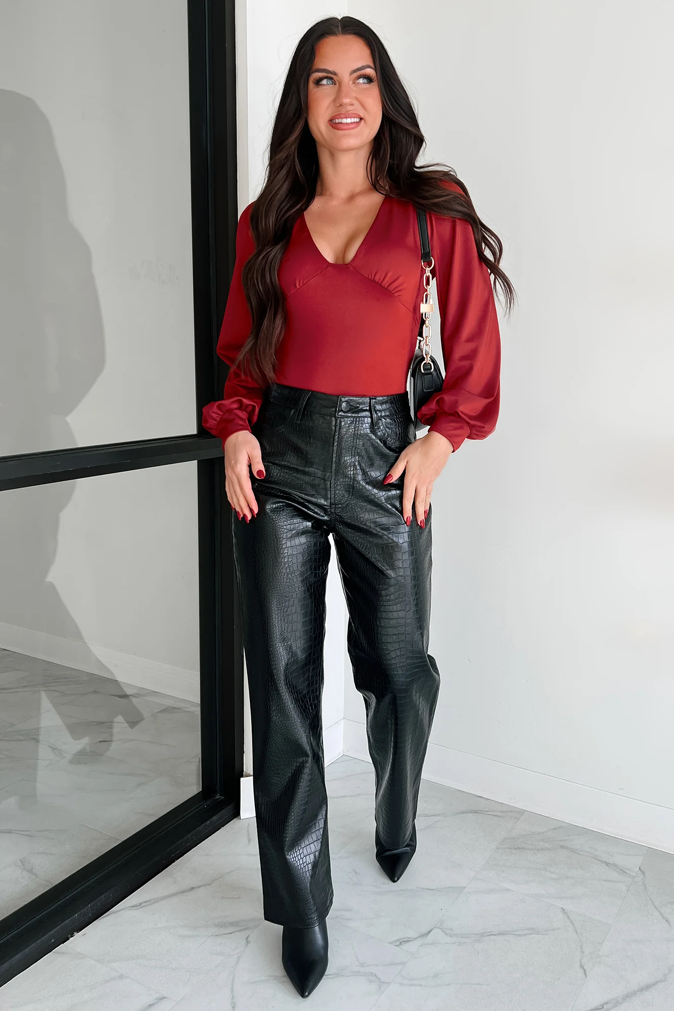 DOORBUSTER Serene Energy V-Neck Bodysuit (Burgundy) - Image 13
