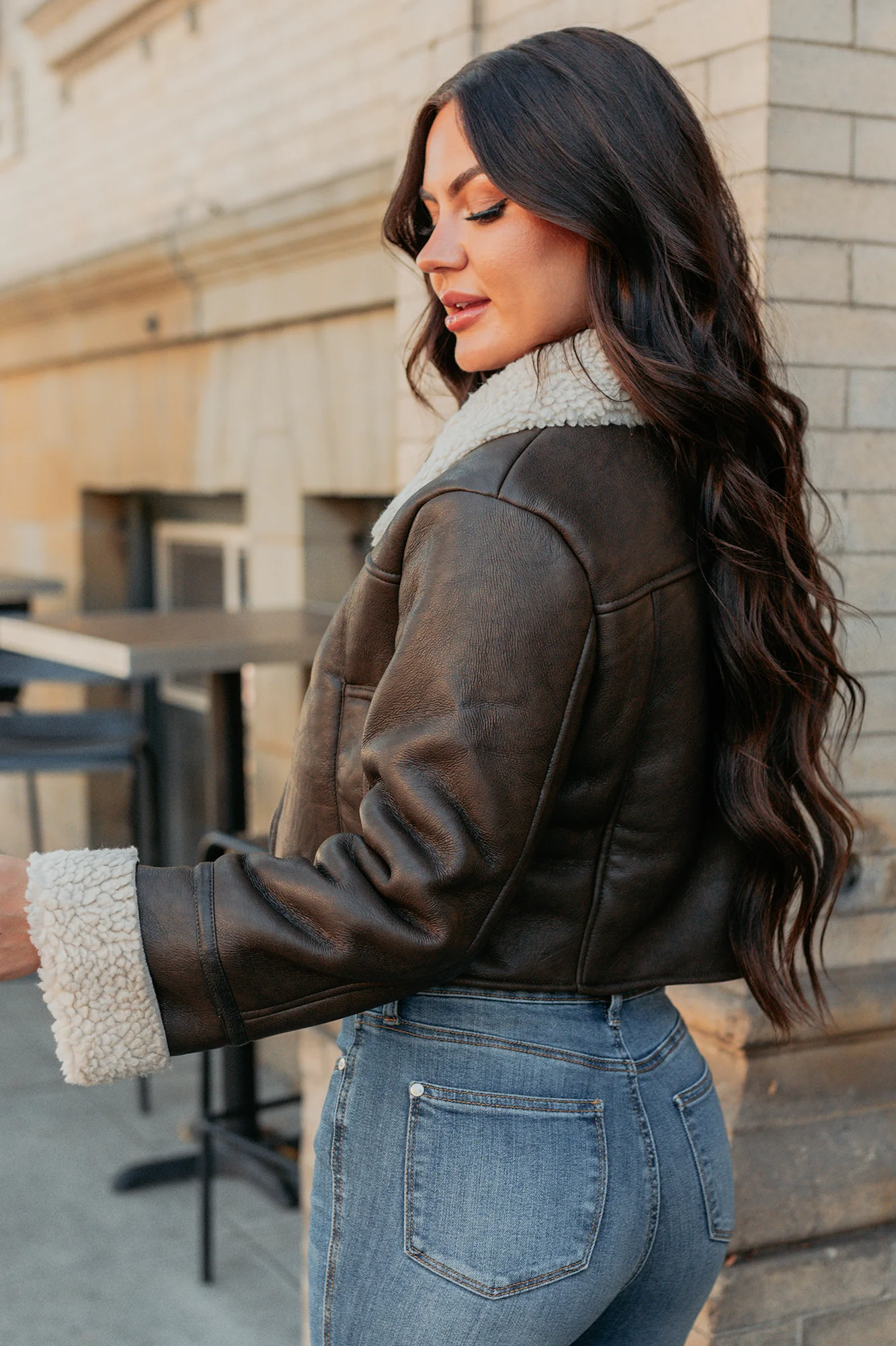 Serves You Right Sherpa Lined Faux Leather Jacket (Brown) - Image 10
