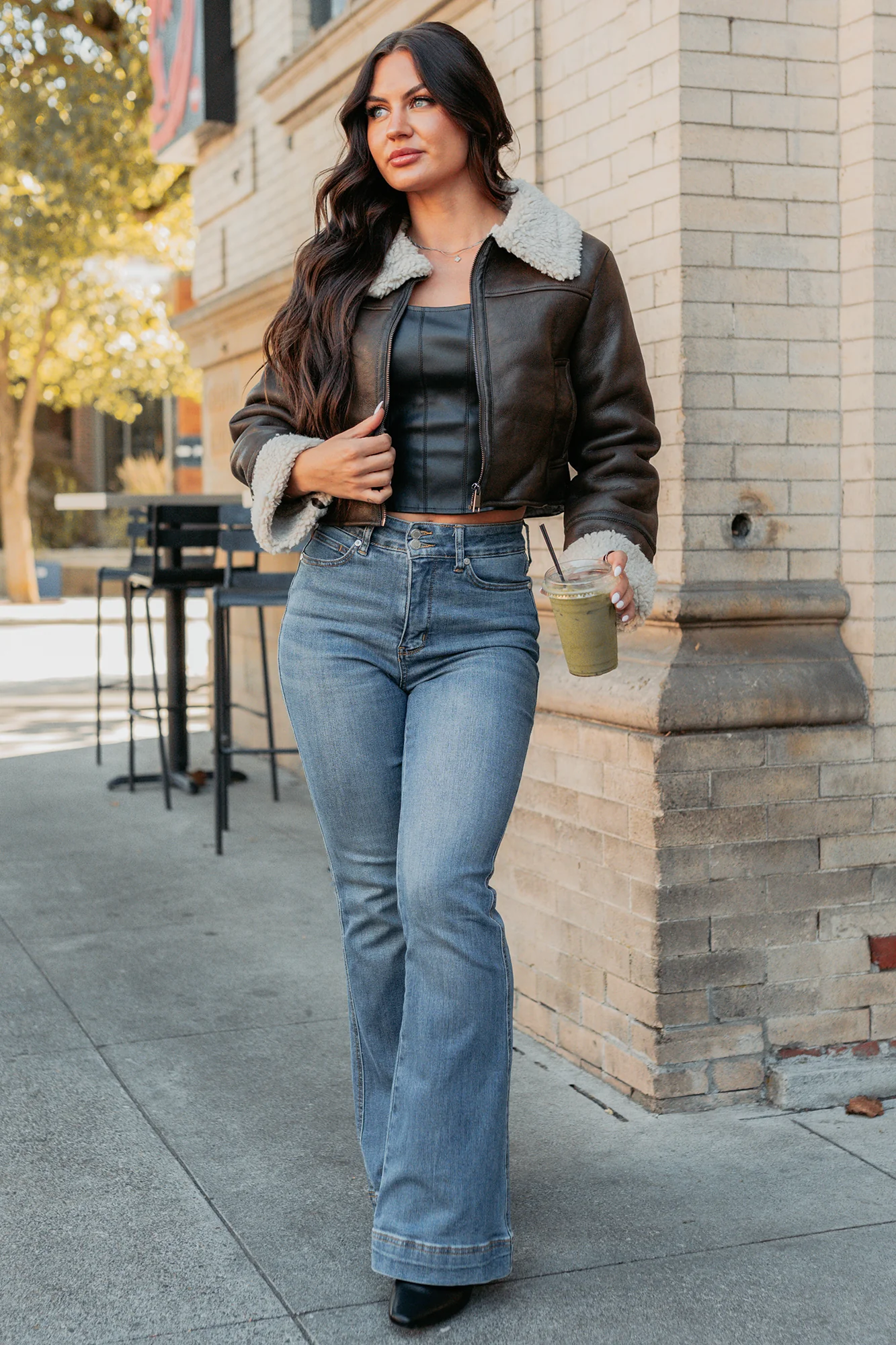 Serves You Right Sherpa Lined Faux Leather Jacket (Brown) - Image 14