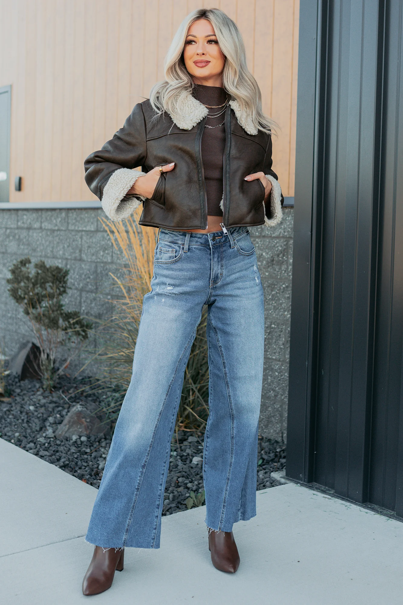 Serves You Right Sherpa Lined Faux Leather Jacket (Brown) - Image 16
