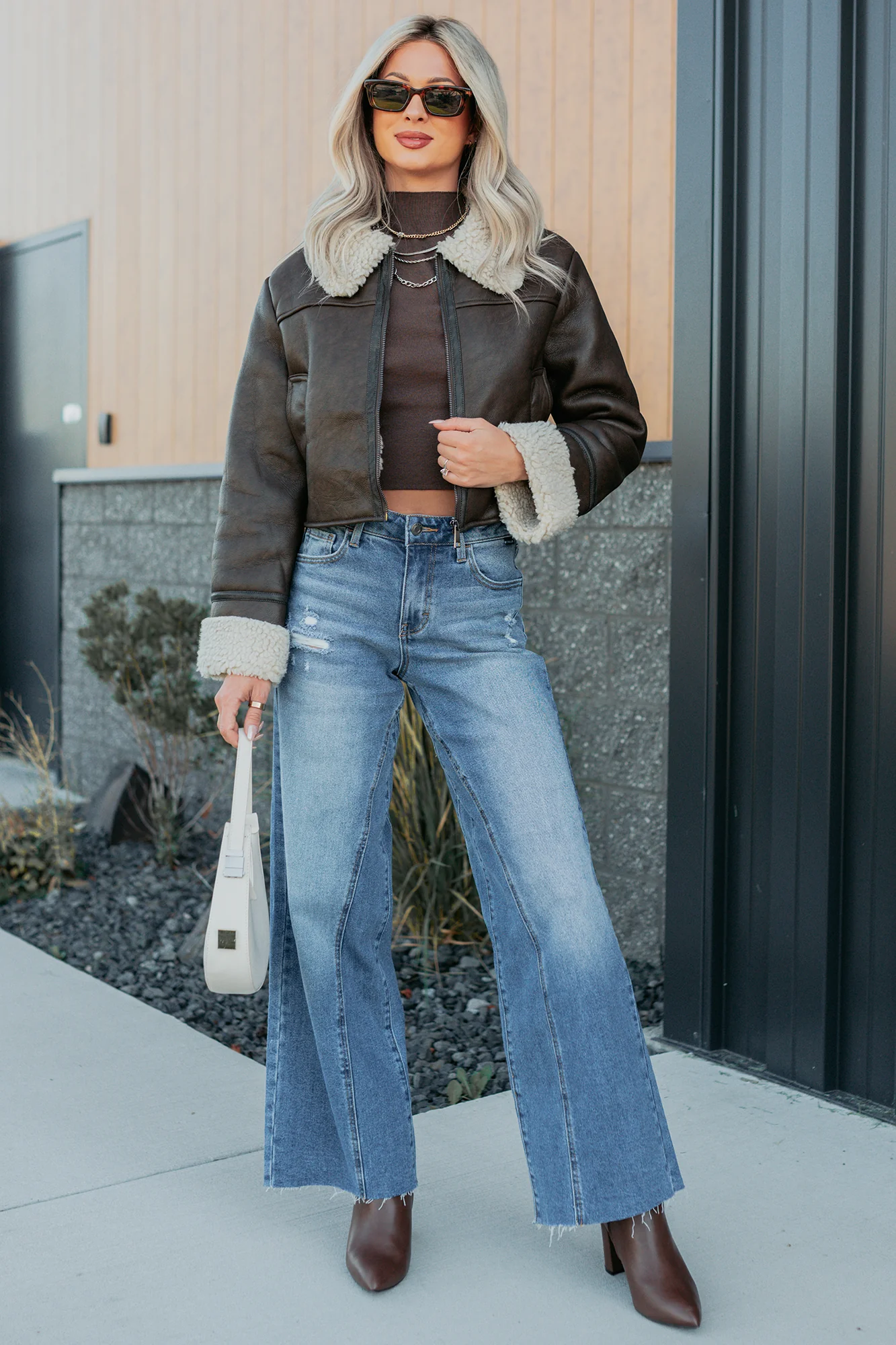 Serves You Right Sherpa Lined Faux Leather Jacket (Brown) - Image 2
