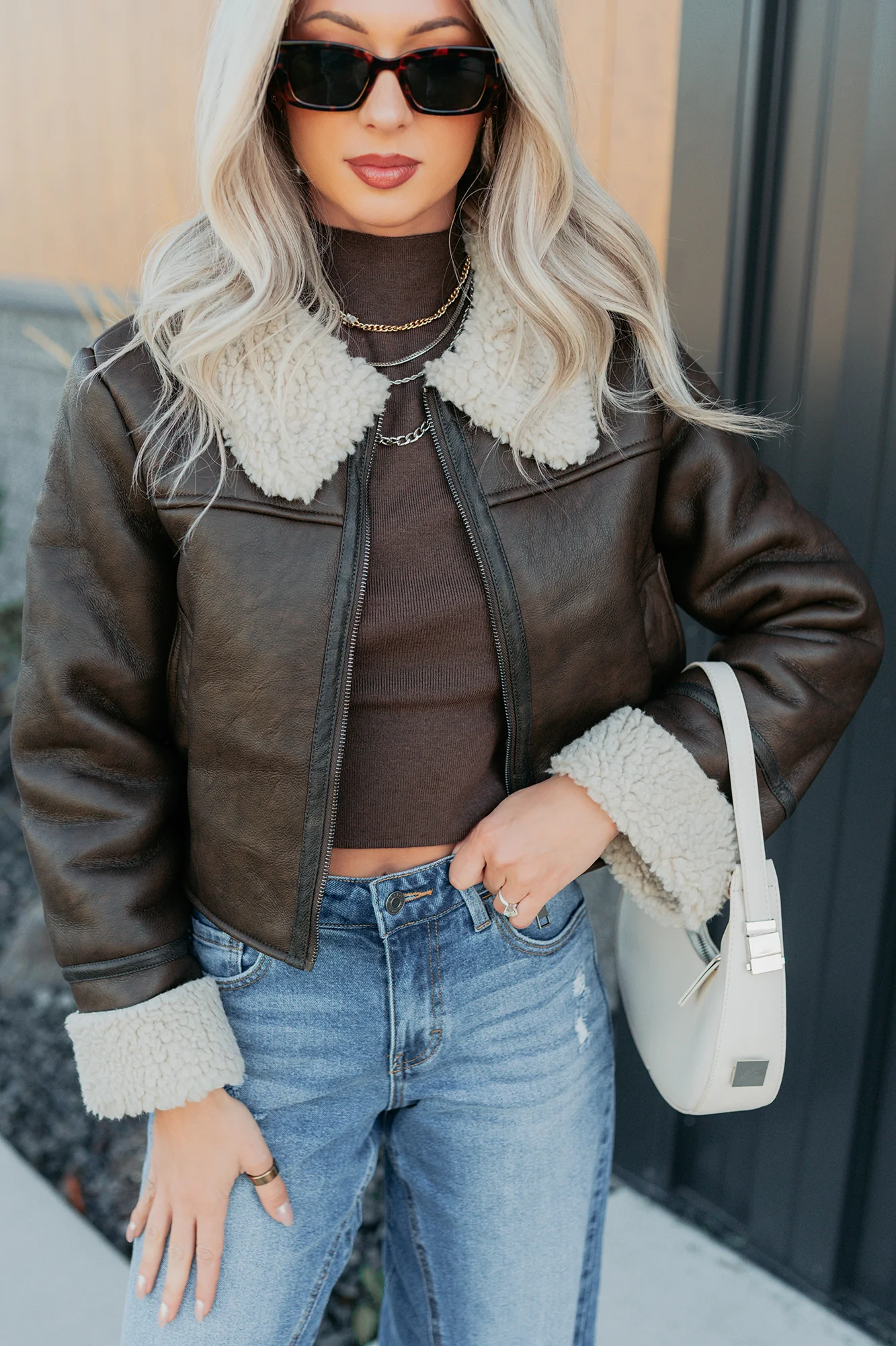 Serves You Right Sherpa Lined Faux Leather Jacket (Brown) - Image 6