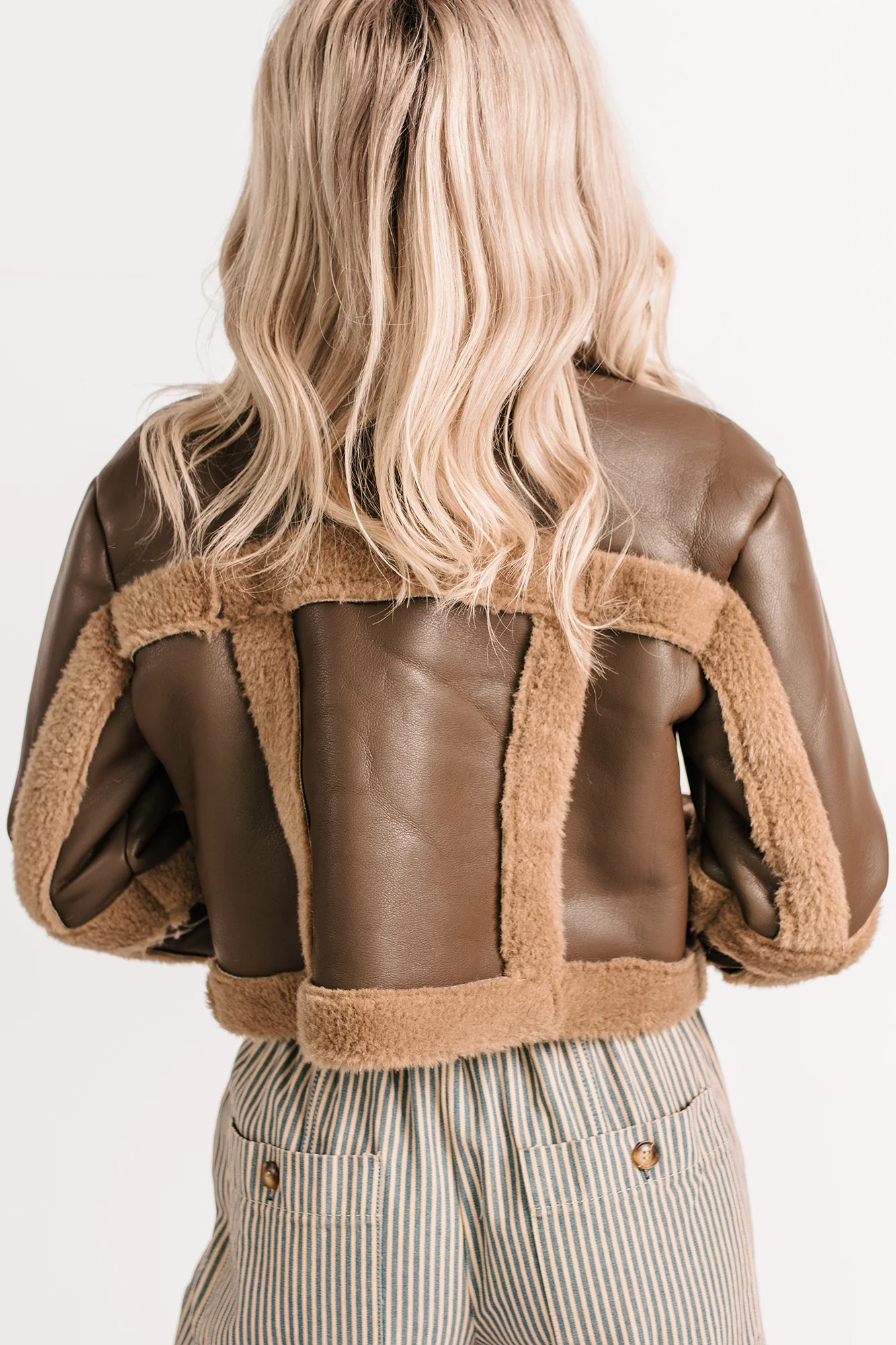 She’s Fire Faux Leather Fur Trim Crop Jacket (Chocolate) - Image 7