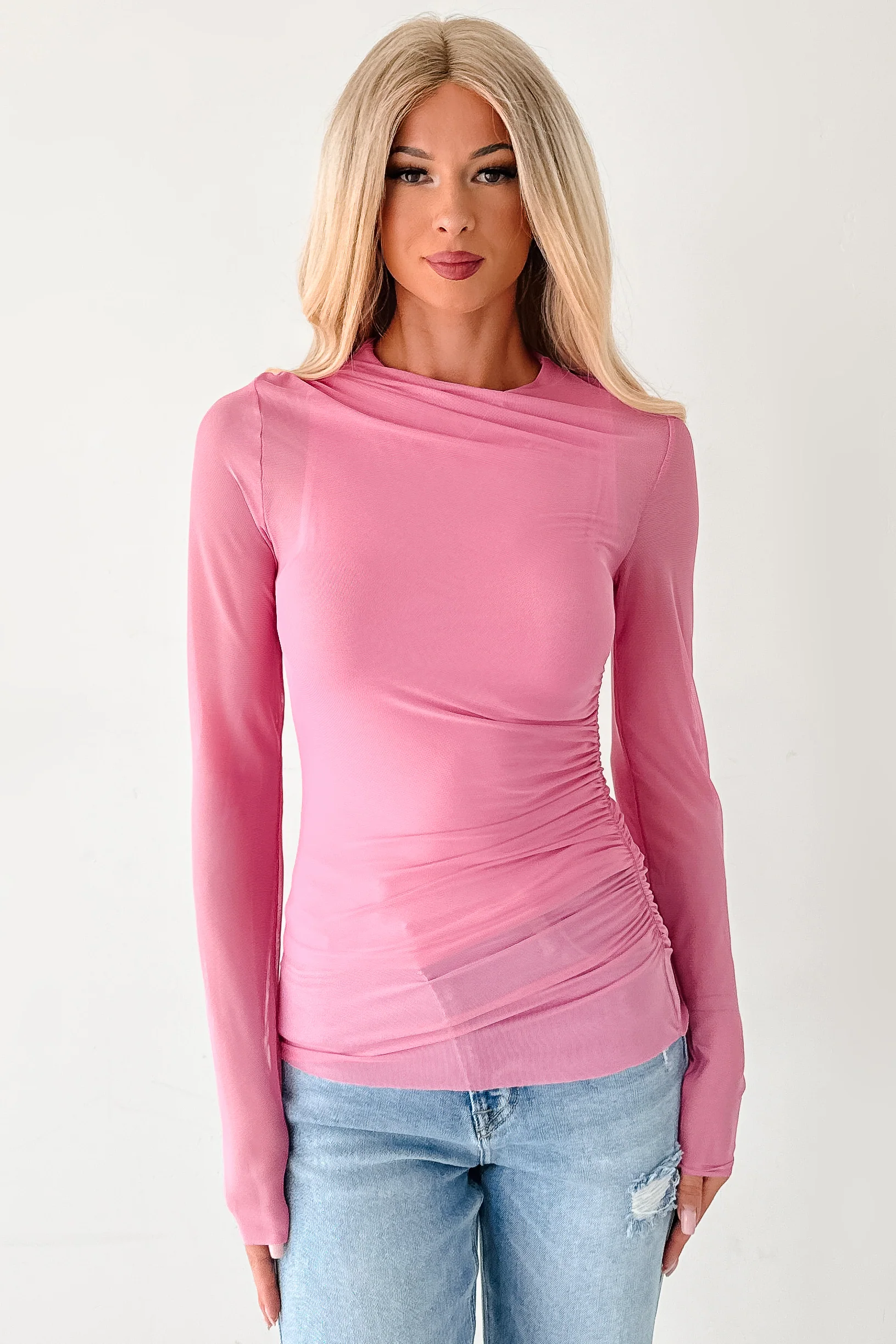 Sheer Happiness Fore Mesh Long Sleeve Top (Bubble Gum) - Image 10