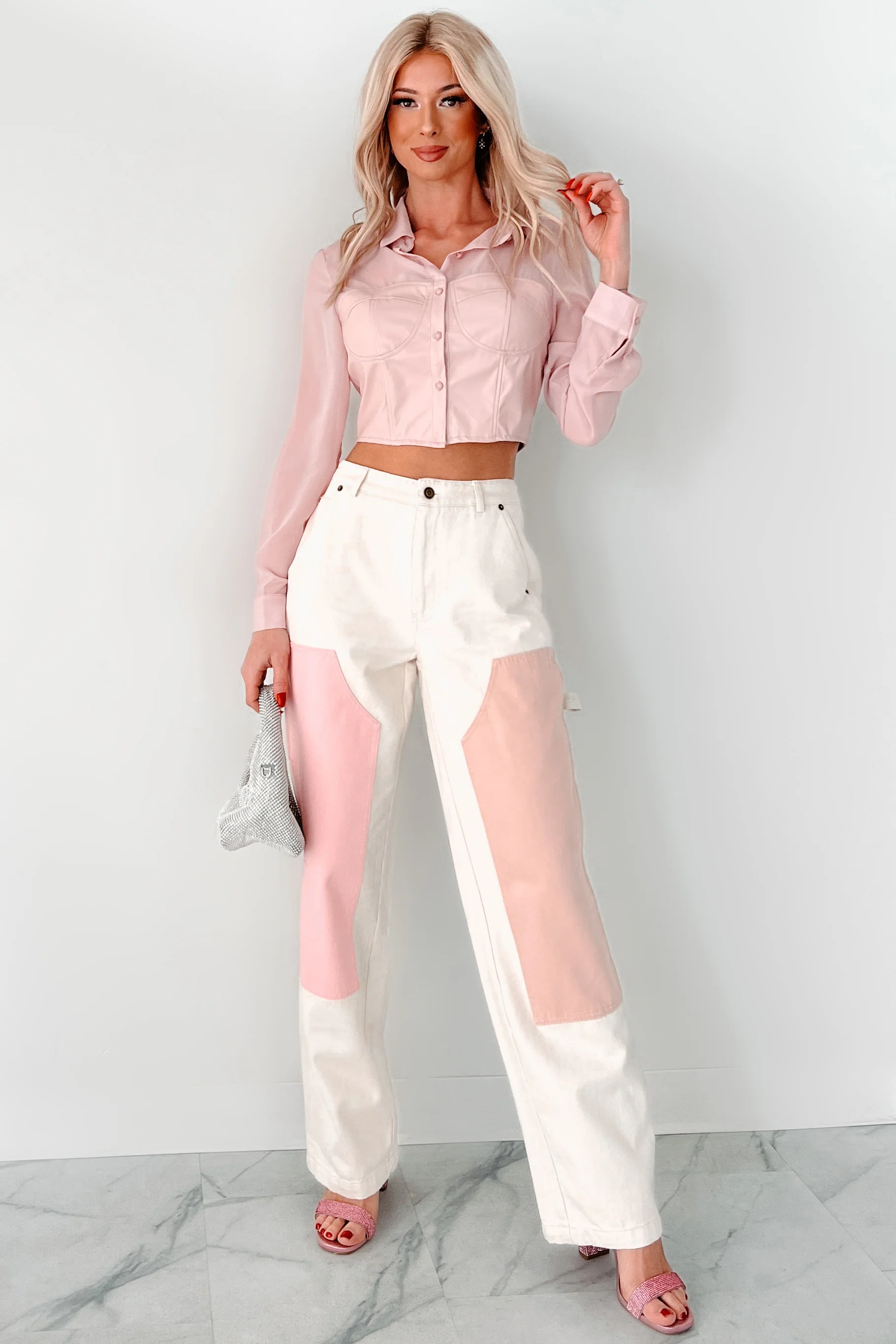 Sheer Passion Faux Leather Blouse (Pink) - Image 2
