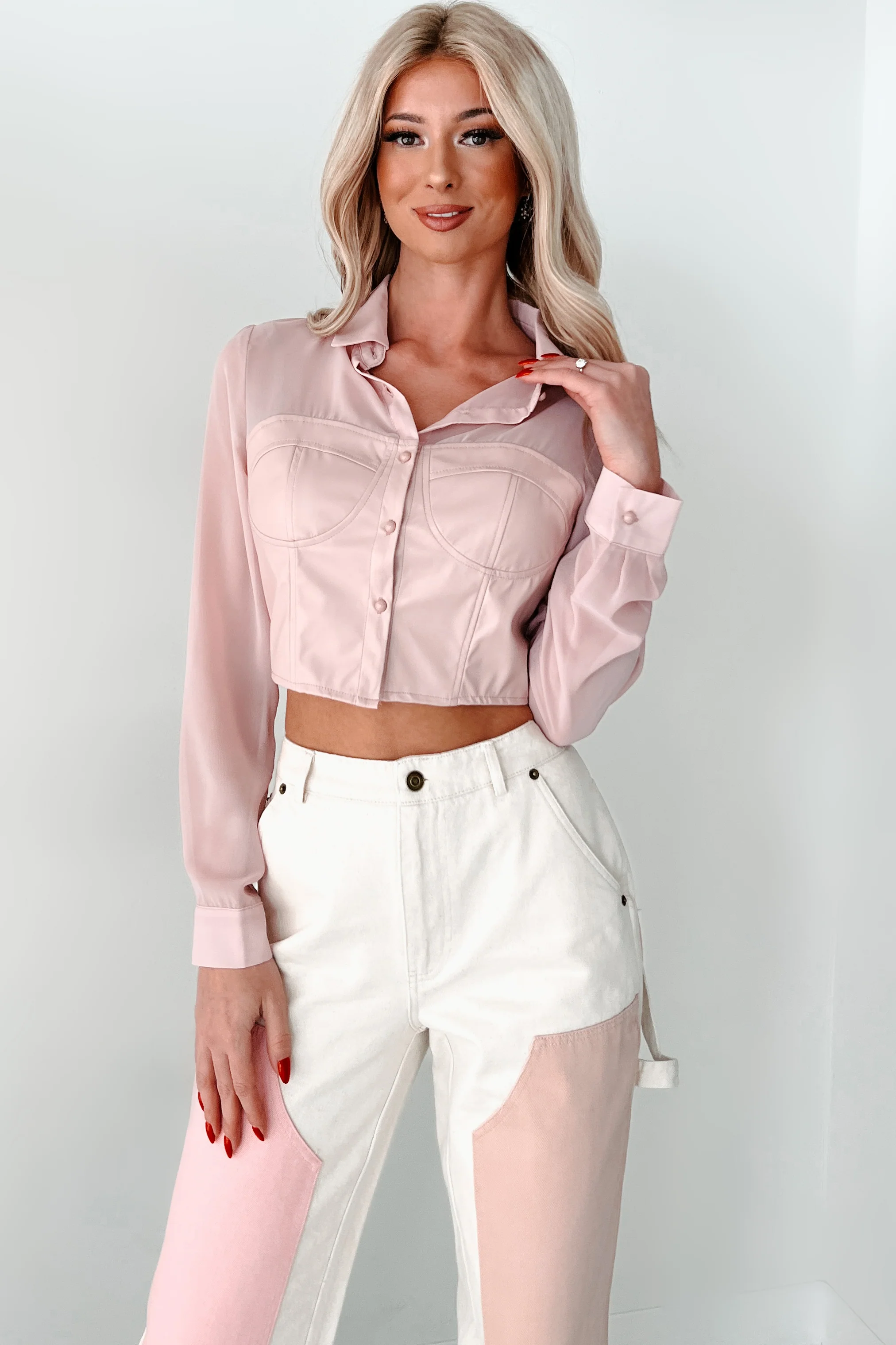 Sheer Passion Faux Leather Blouse (Pink) - Image 3