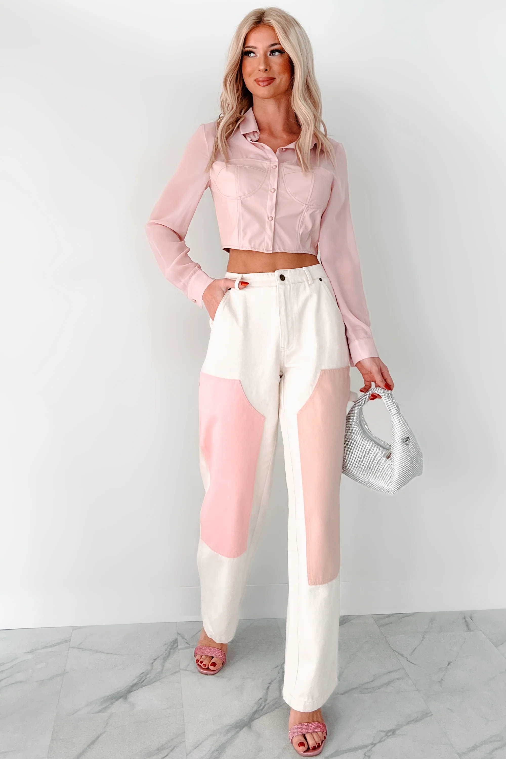 Sheer Passion Faux Leather Blouse (Pink) - Image 8
