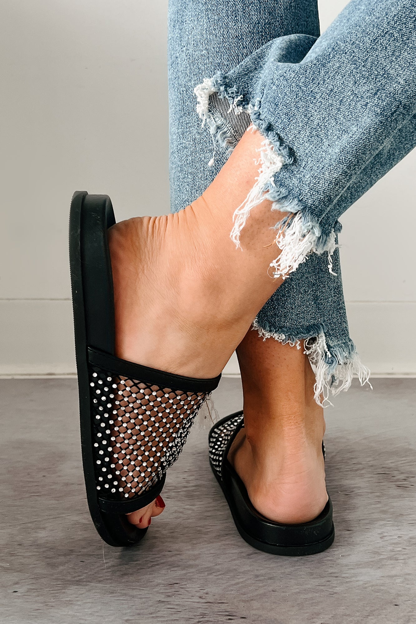 Shine On You Rhinestone Mesh Slide Sandals (Black) - Image 2