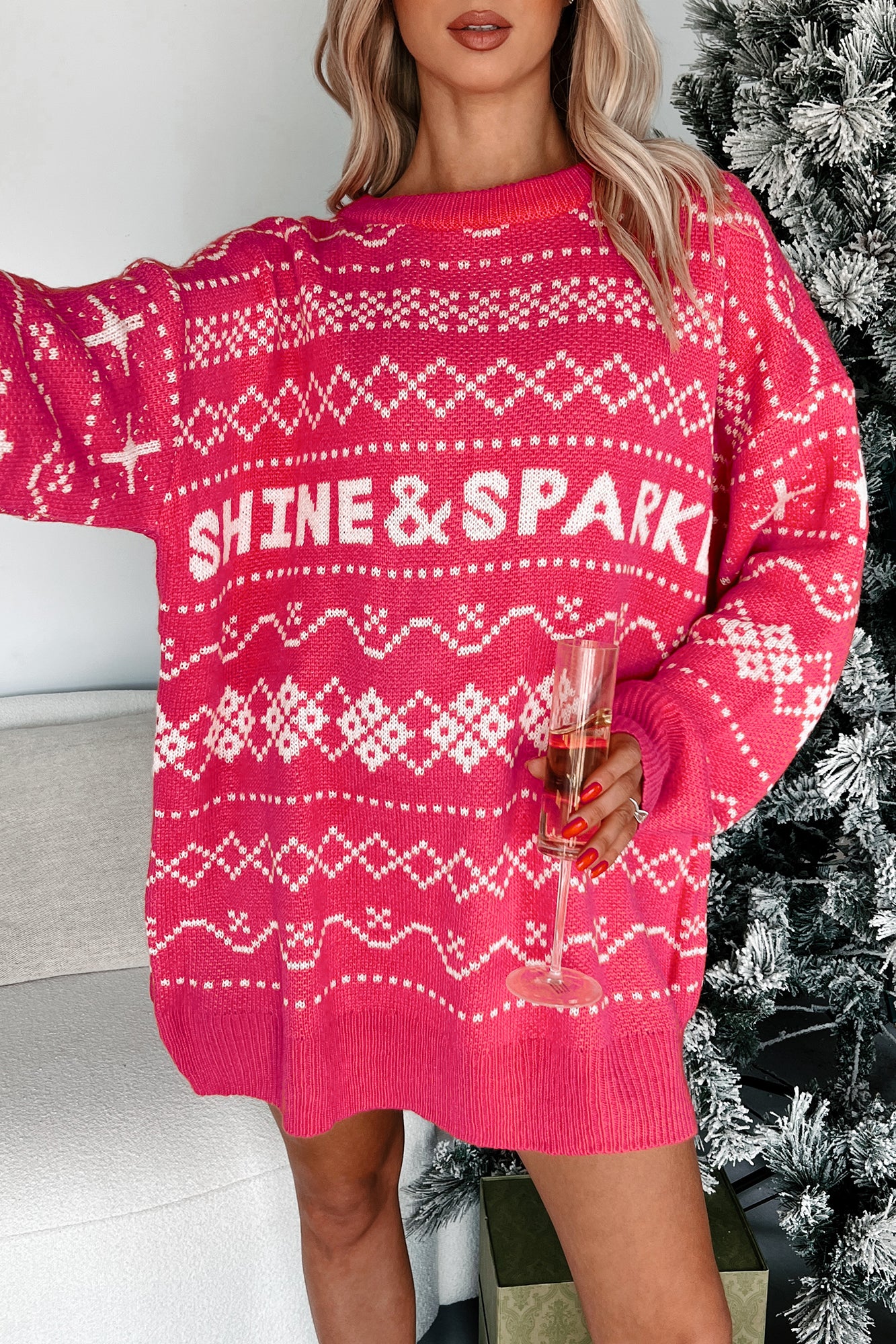 "Shine & Sparkle" Oversized Sweater (Hot Pink) - Image 3