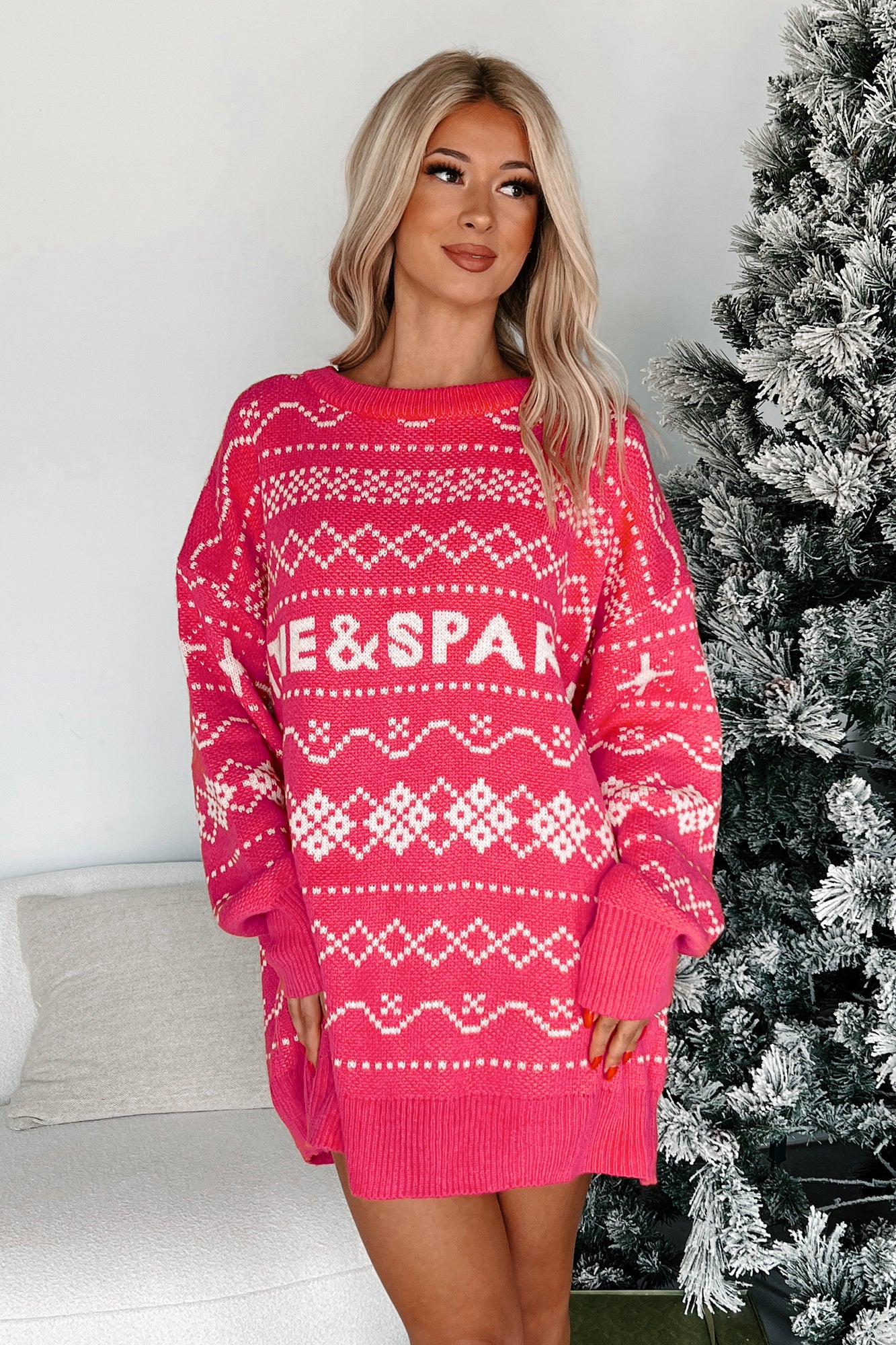 "Shine & Sparkle" Oversized Sweater (Hot Pink) - Image 8
