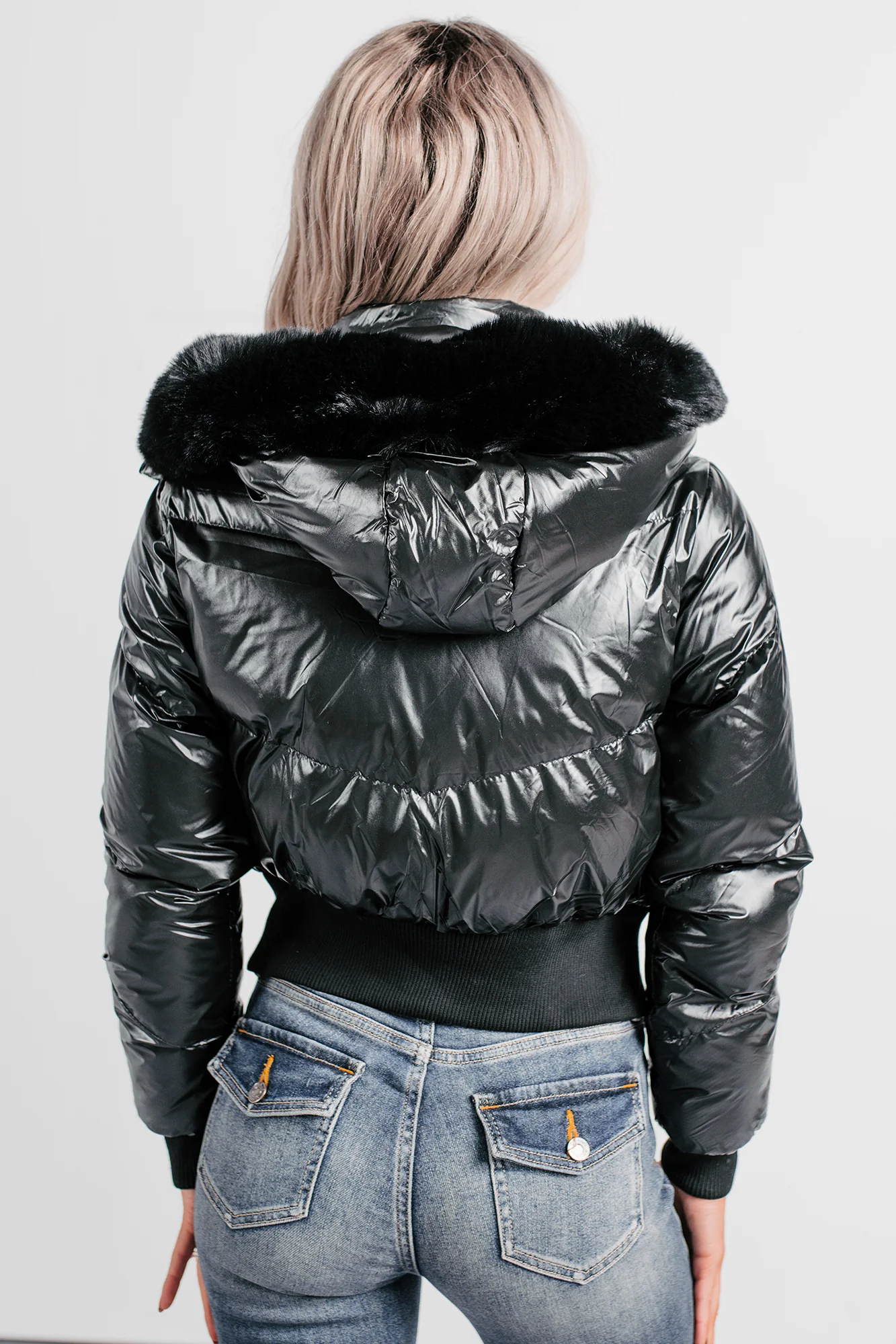 Show You How Faux Fur Hooded Puffer Jacket (Black) - Image 4