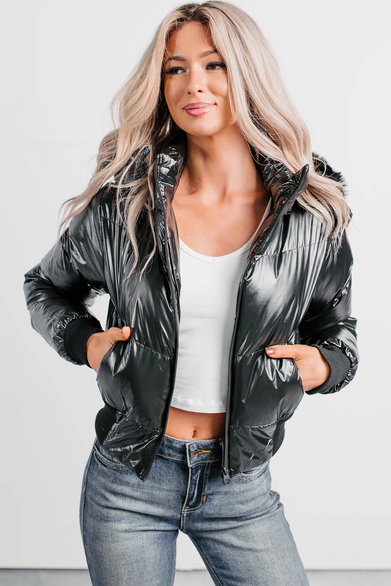 Show You How Faux Fur Hooded Puffer Jacket (Black) - Image 7