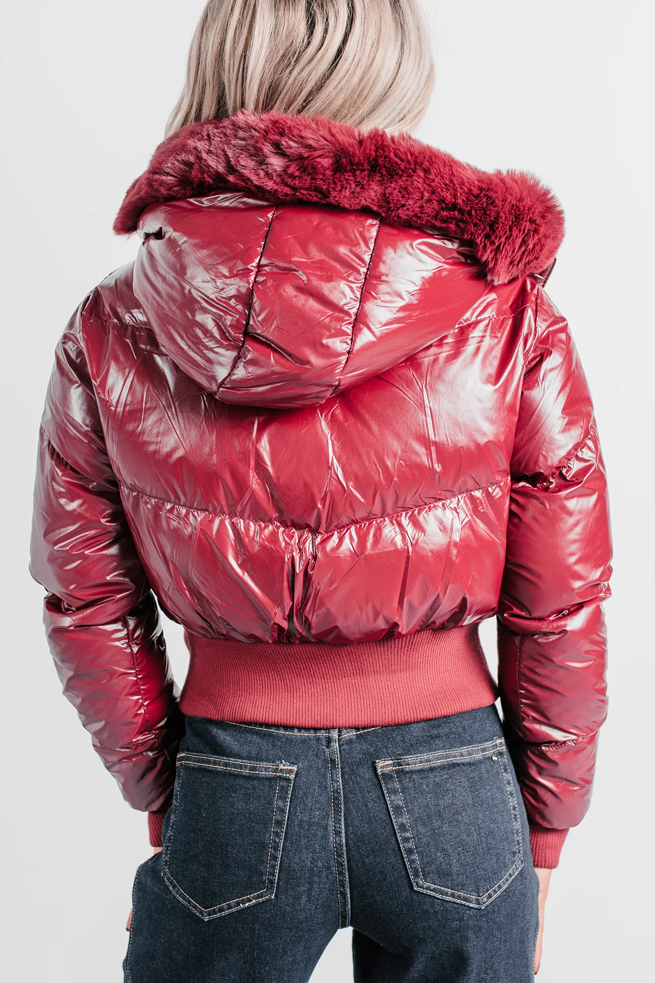Show You How Faux Fur Hooded Puffer Jacket (Burgundy) - Image 4