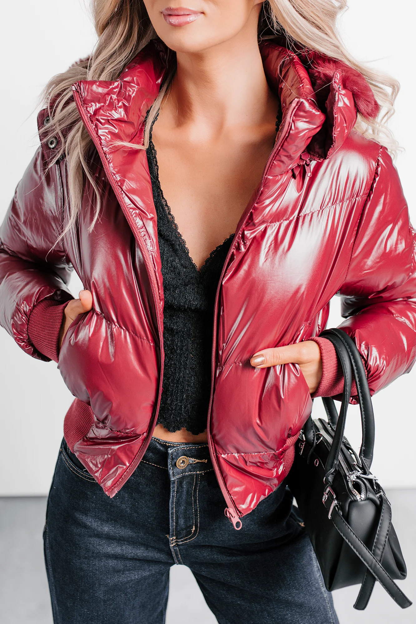 Show You How Faux Fur Hooded Puffer Jacket (Burgundy) - Image 7