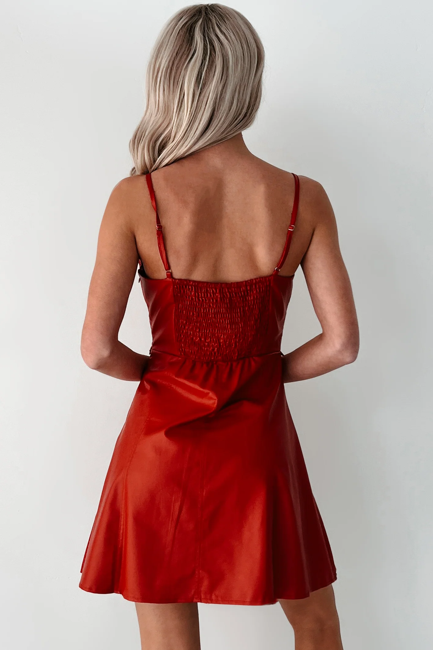 Simmering Looks Faux Leather Mini Dress (Red) - Image 4